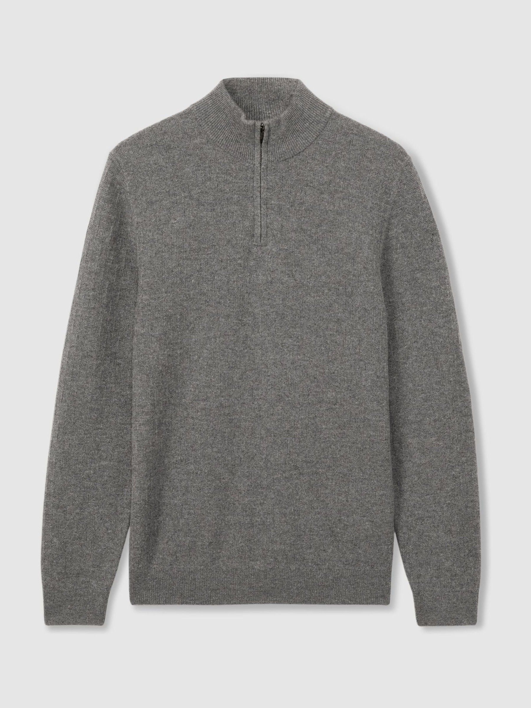 Wool Zip-Neck Jumper in Mid Grey Melange - Image 2 of 6