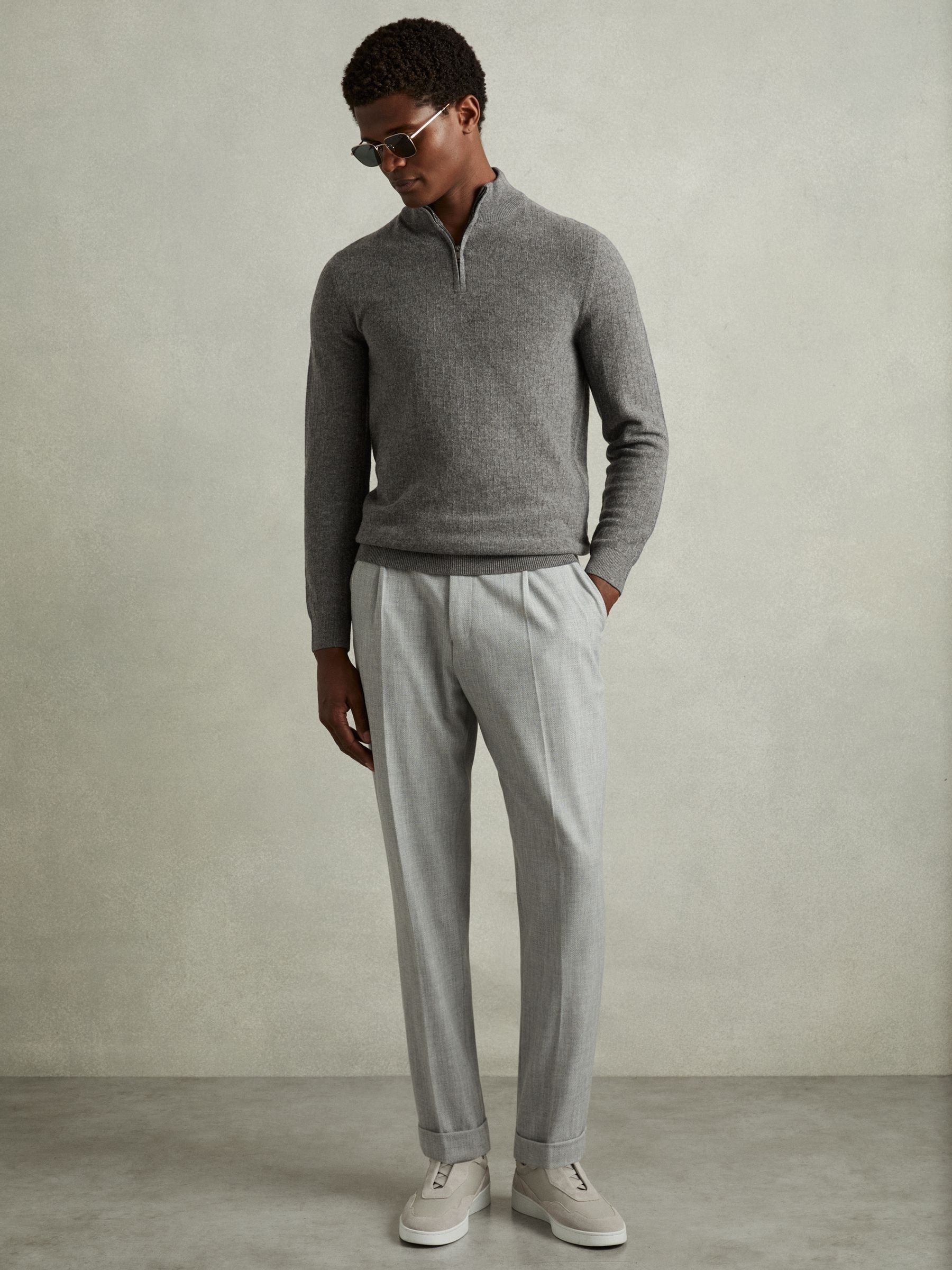 Wool Zip-Neck Jumper in Mid Grey Melange - Image 3 of 6