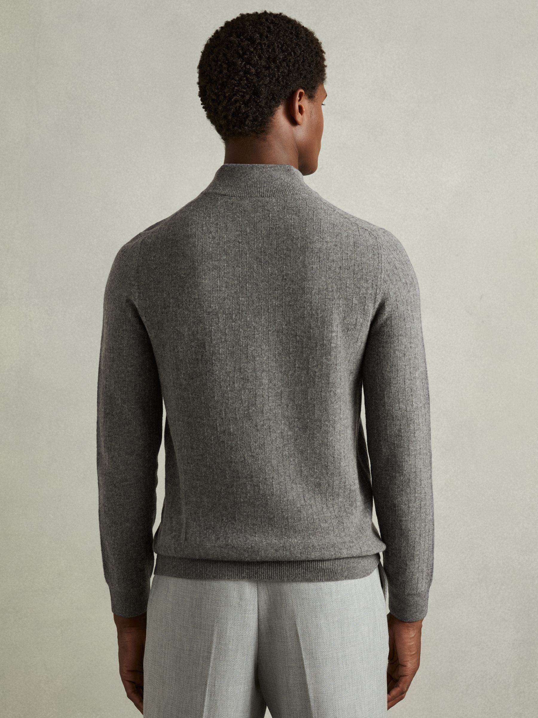 Wool Zip-Neck Jumper in Mid Grey Melange - Image 5 of 6
