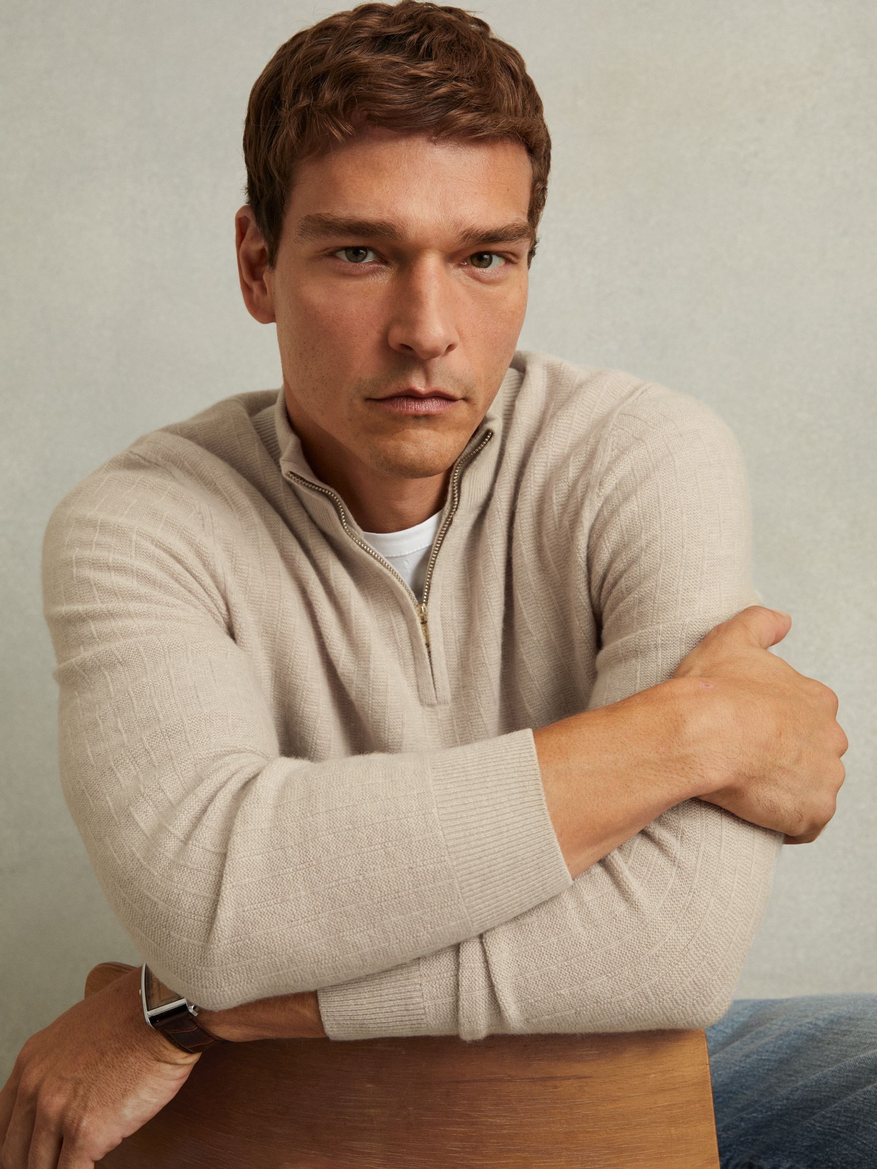 Wool Zip-Neck Jumper in Oatmeal - Image 1 of 6