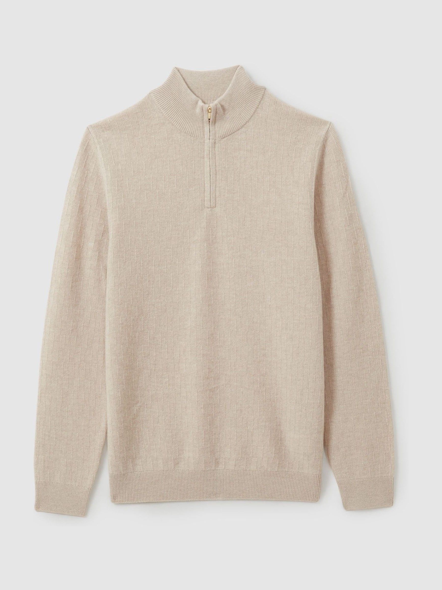 Wool Zip-Neck Jumper in Oatmeal - Image 2 of 6