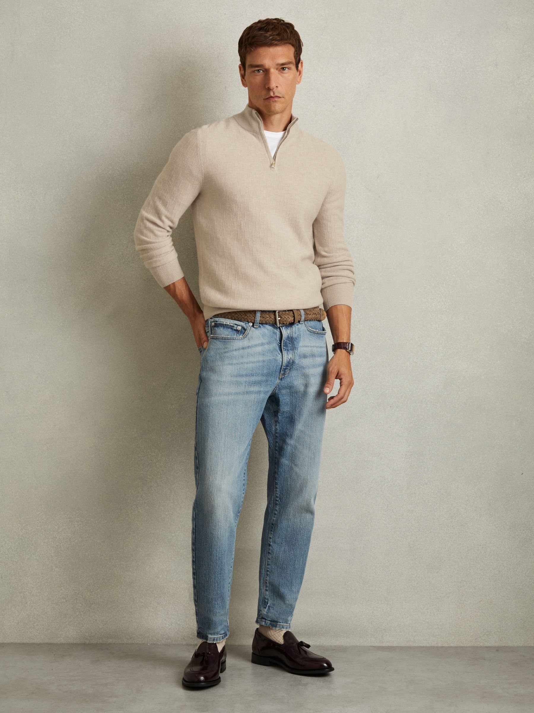Wool Zip-Neck Jumper in Oatmeal - Image 3 of 6