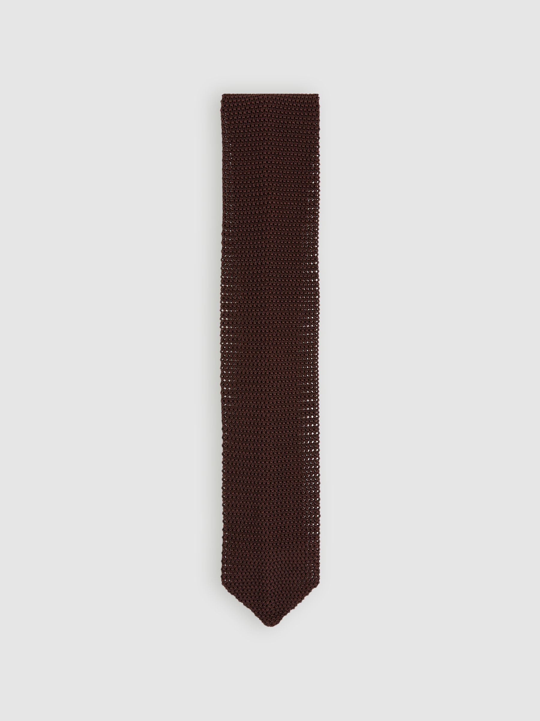 Silk Knitted Tie in Dark Brown - Image 1 of 5