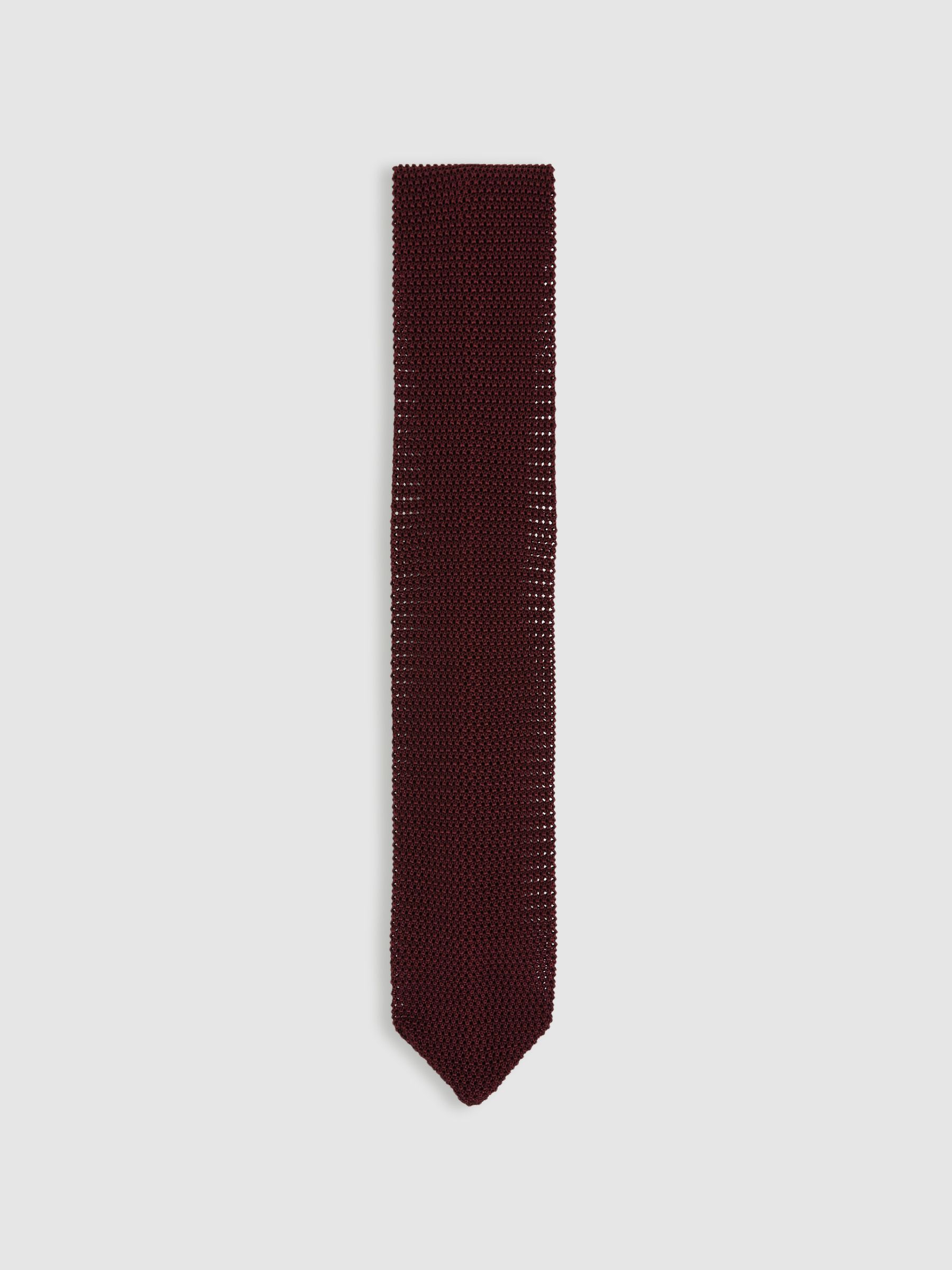 Silk Knitted Tie in Burgundy - Image 1 of 5
