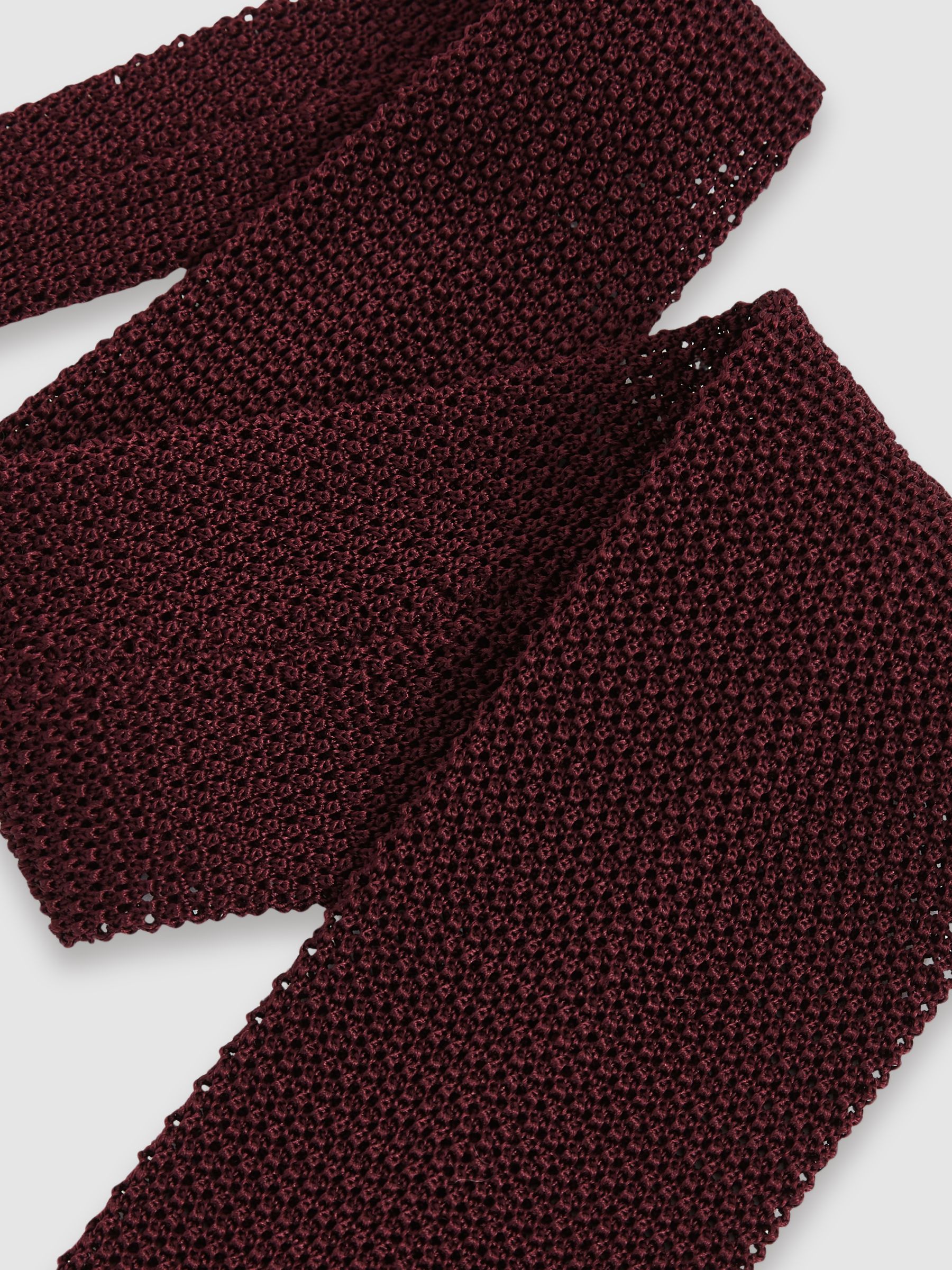 Silk Knitted Tie in Burgundy - Image 3 of 5