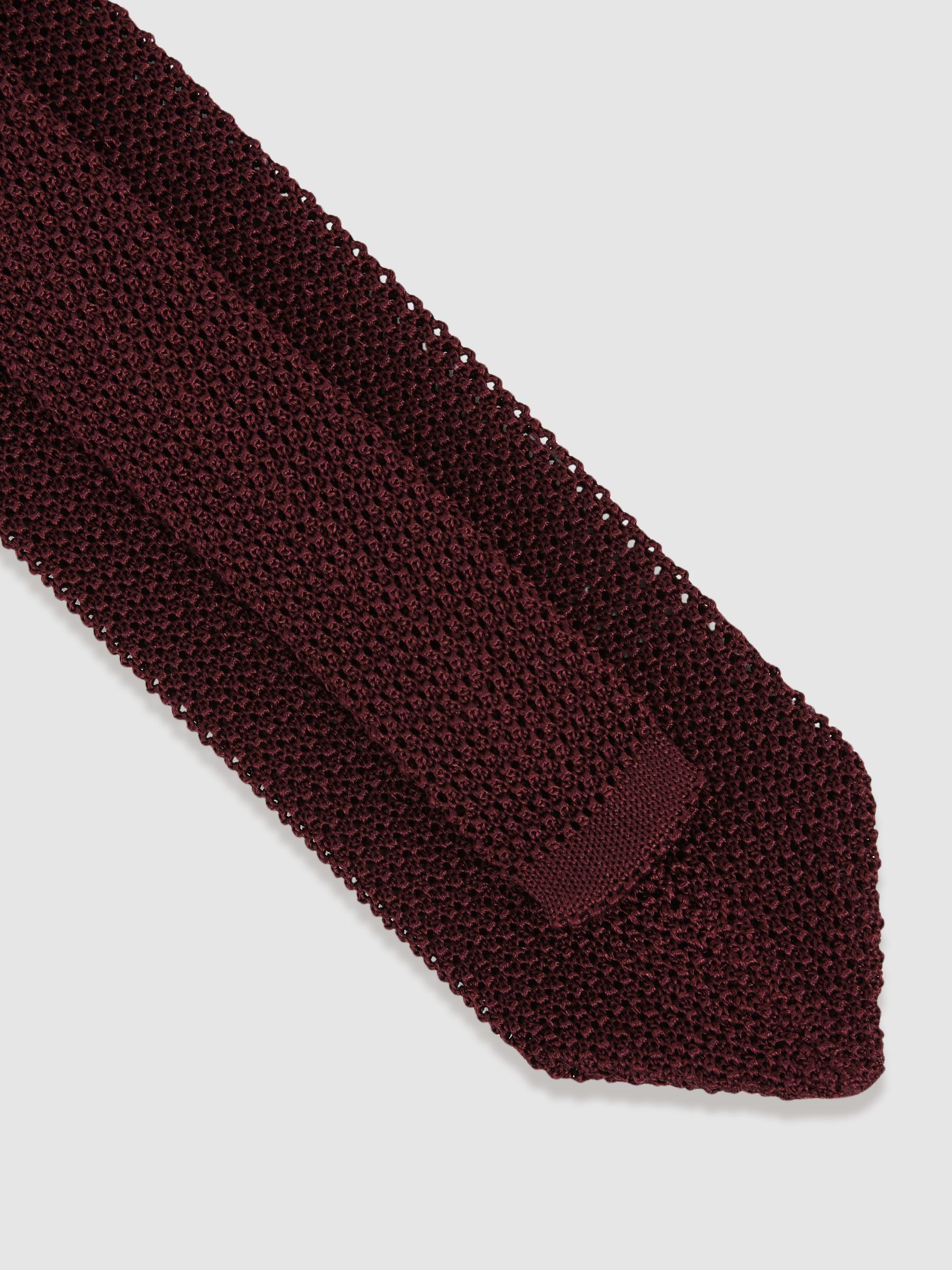 Silk Knitted Tie in Burgundy - Image 4 of 5