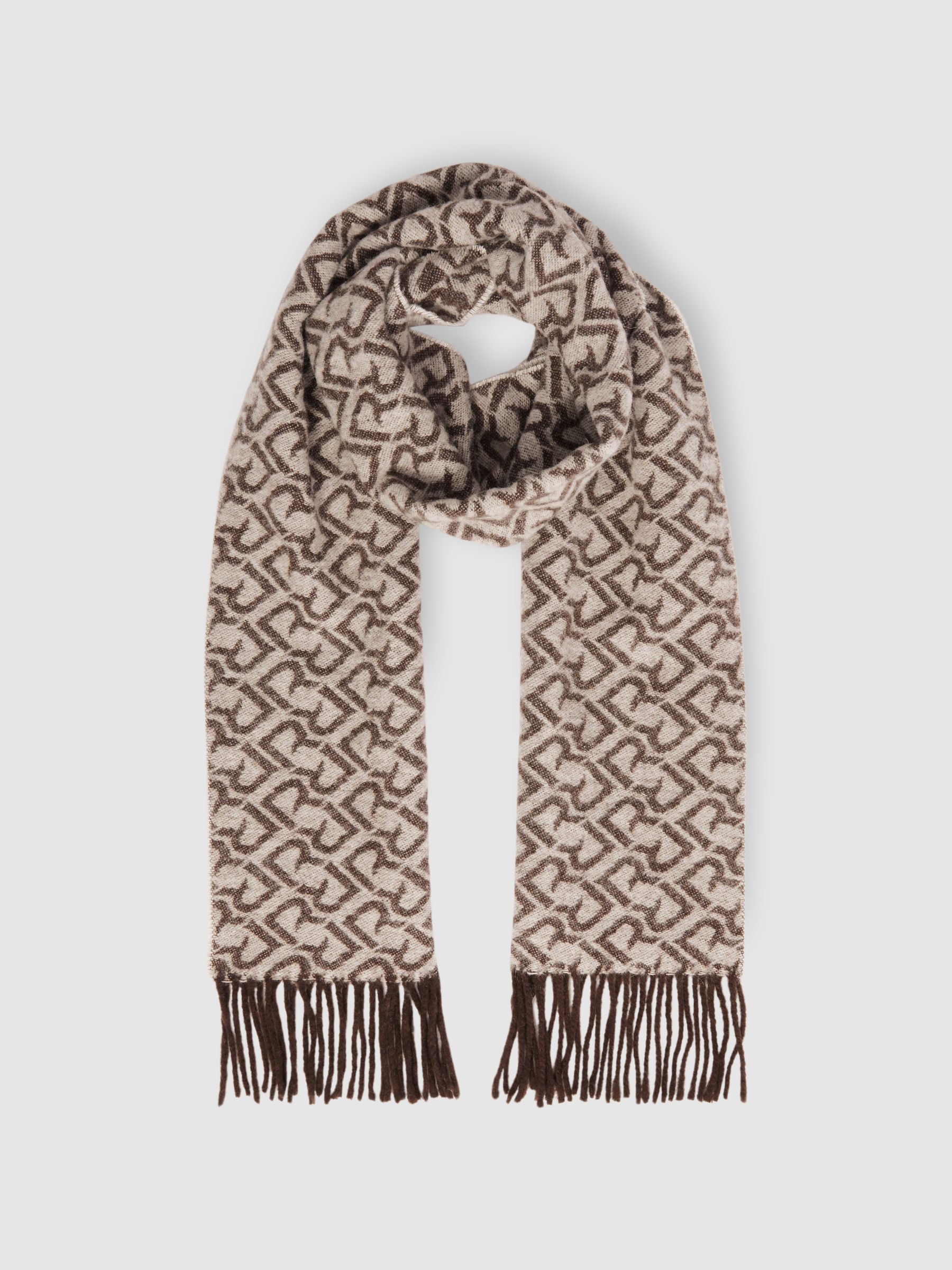 Logo-Jacquard Scarf With Wool in Dark Brown/ Off White - Image 3 of 4