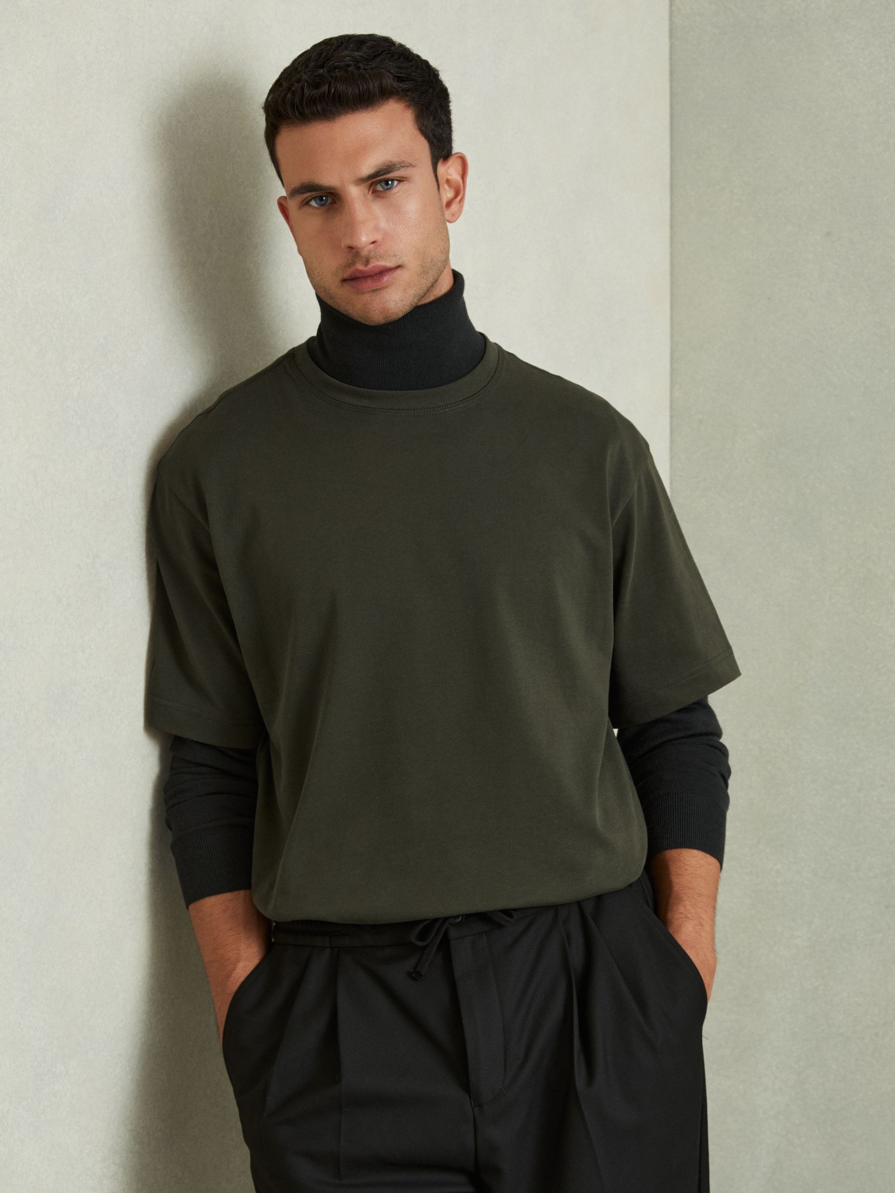 Oversized Garment Dye T-Shirt in Dark Green - Image 1 of 6