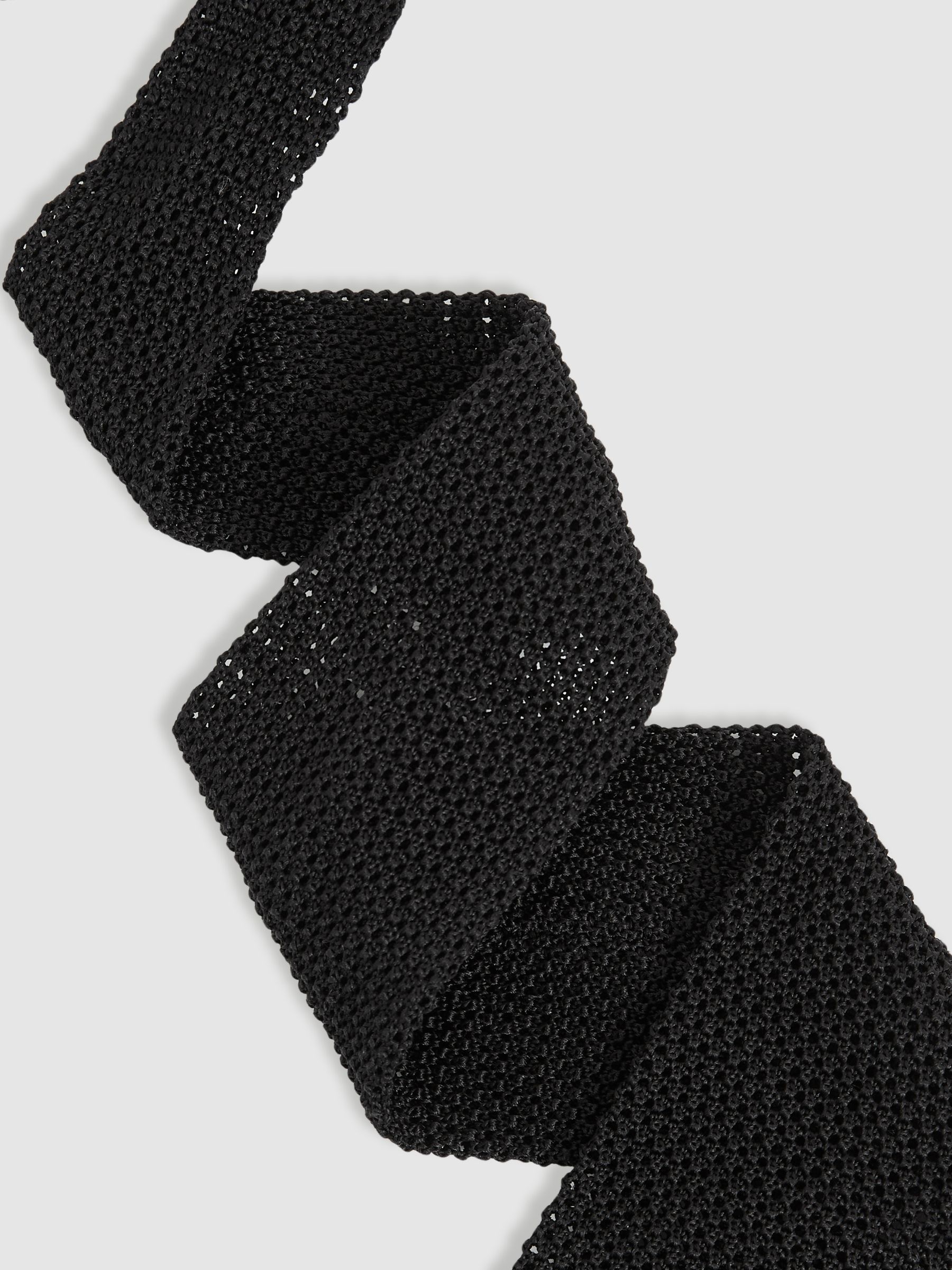 Silk Knitted Tie in Black - Image 3 of 5