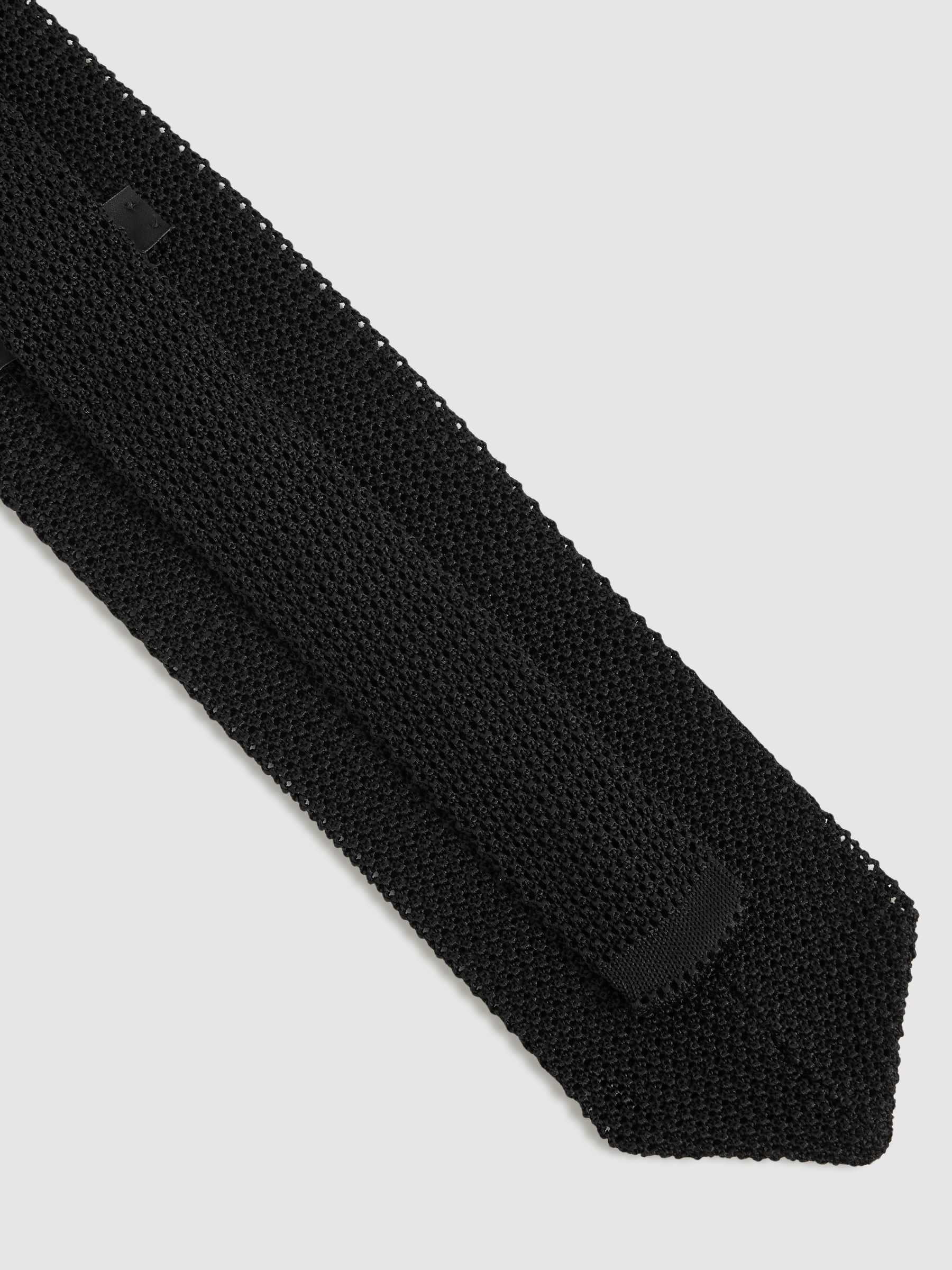 Silk Knitted Tie in Black - Image 4 of 5