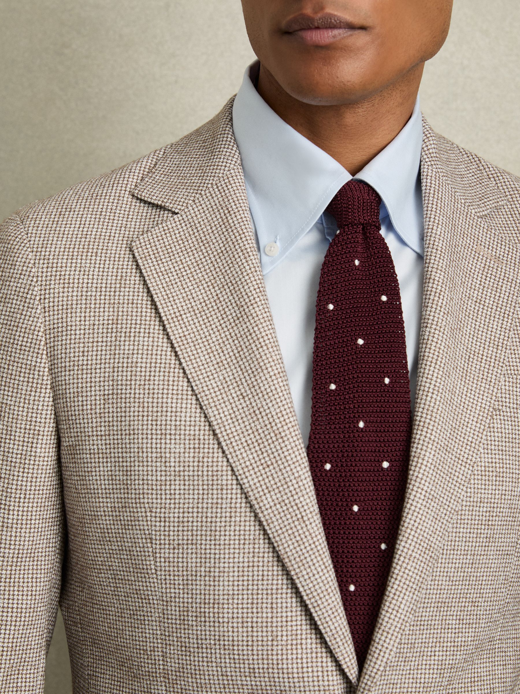 Silk Knitted Pin-Dot Tie in Burgundy - Image 2 of 5