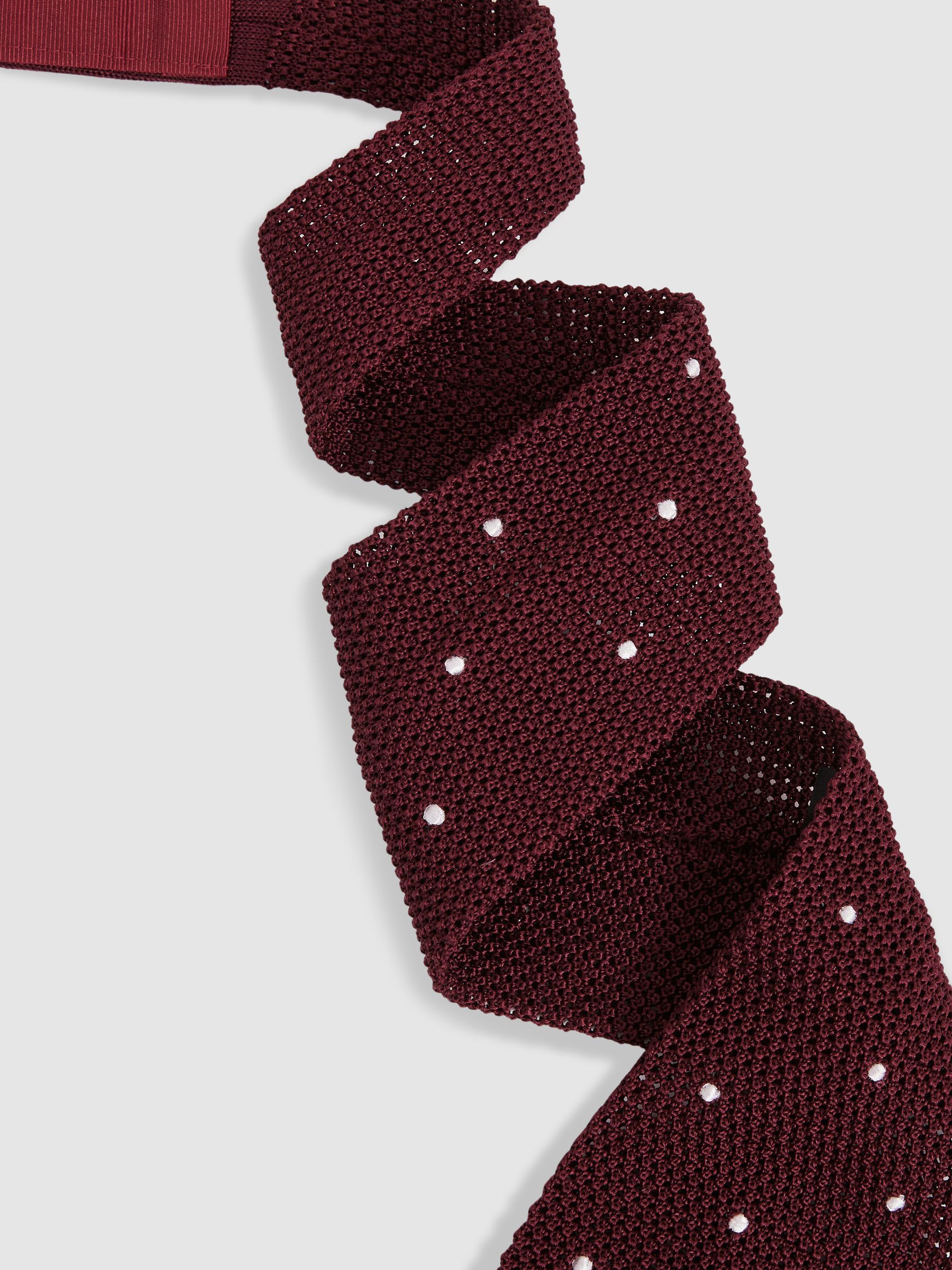 Silk Knitted Pin-Dot Tie in Burgundy - Image 3 of 5