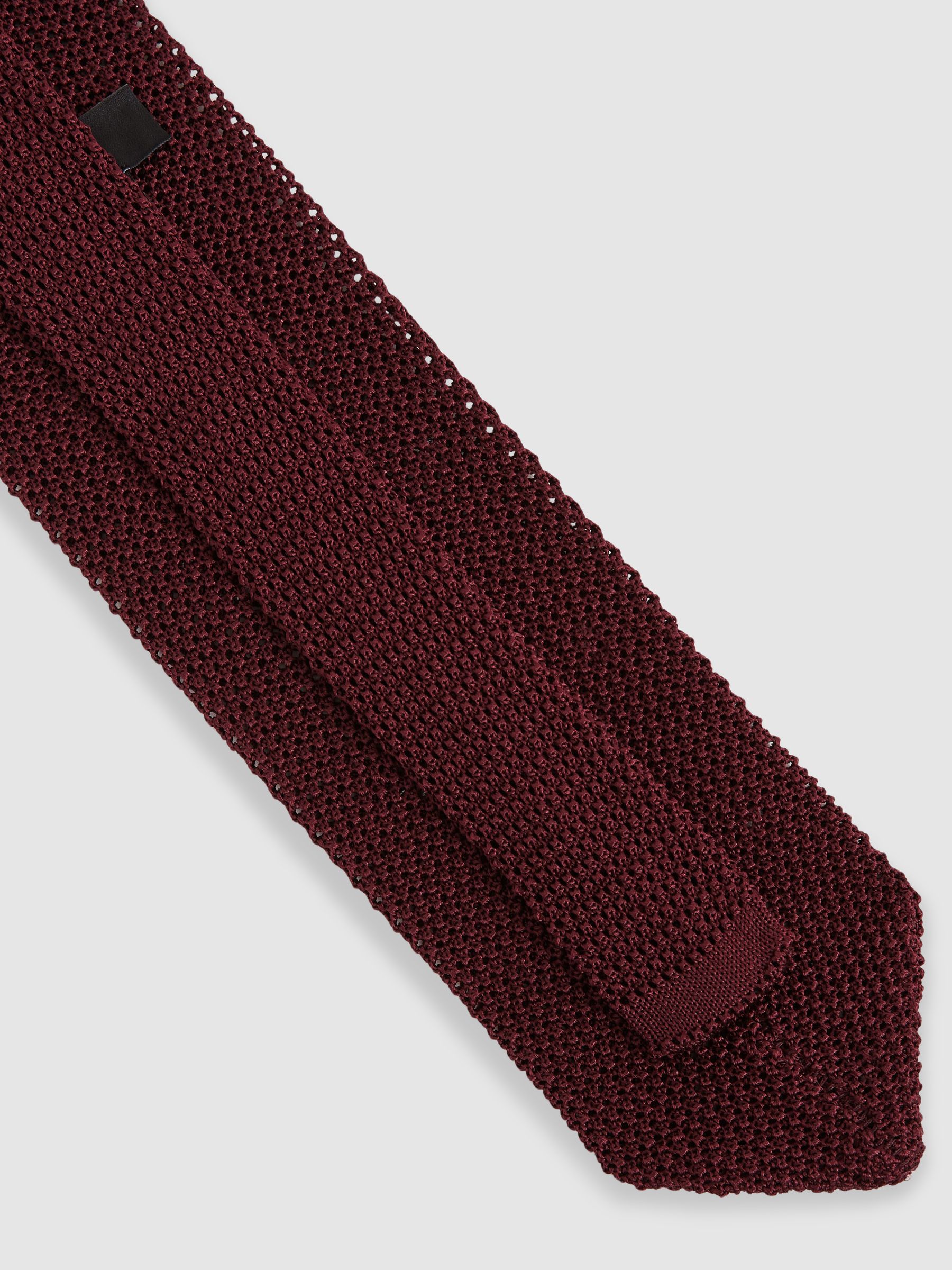 Silk Knitted Pin-Dot Tie in Burgundy - Image 4 of 5