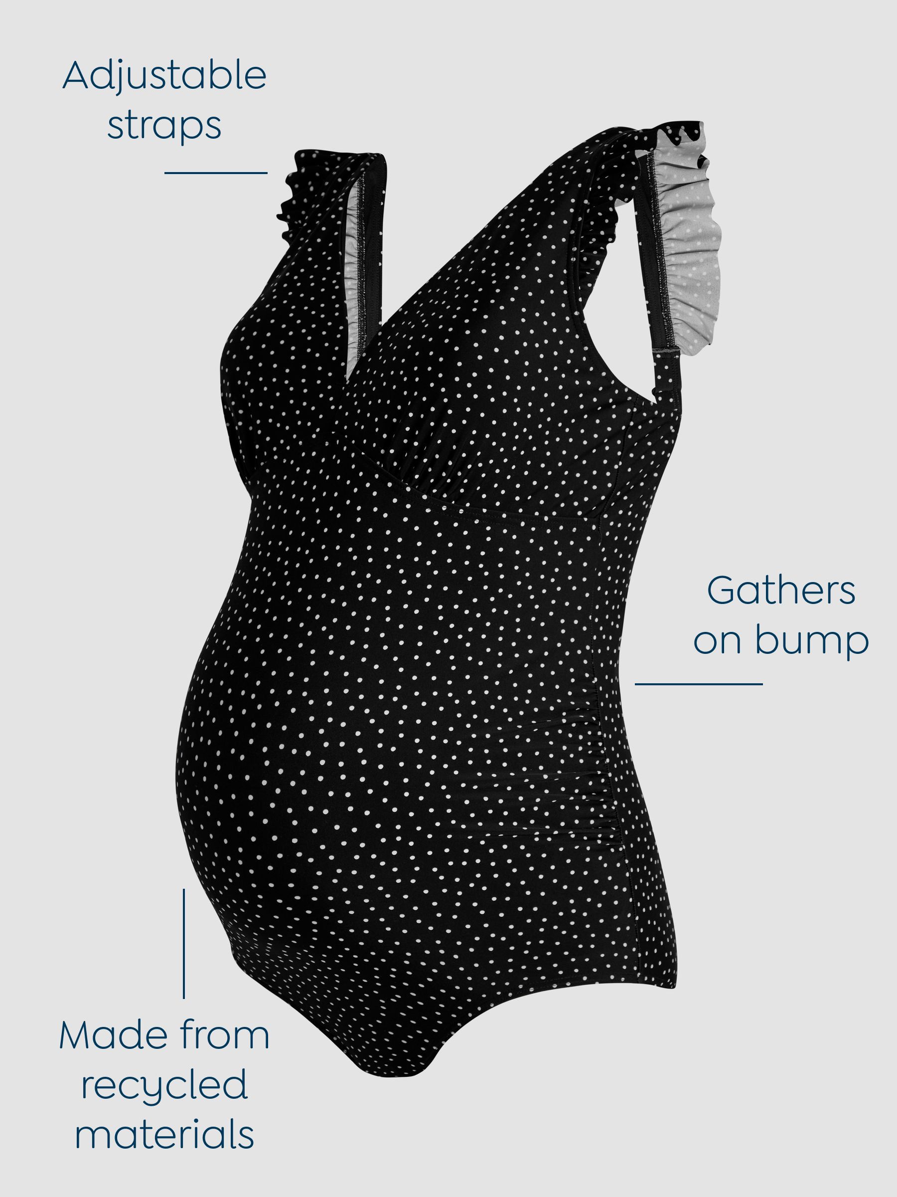Black Maternity Spot Frill Sleeve V-Neck Swimsuit - Image 3 of 6