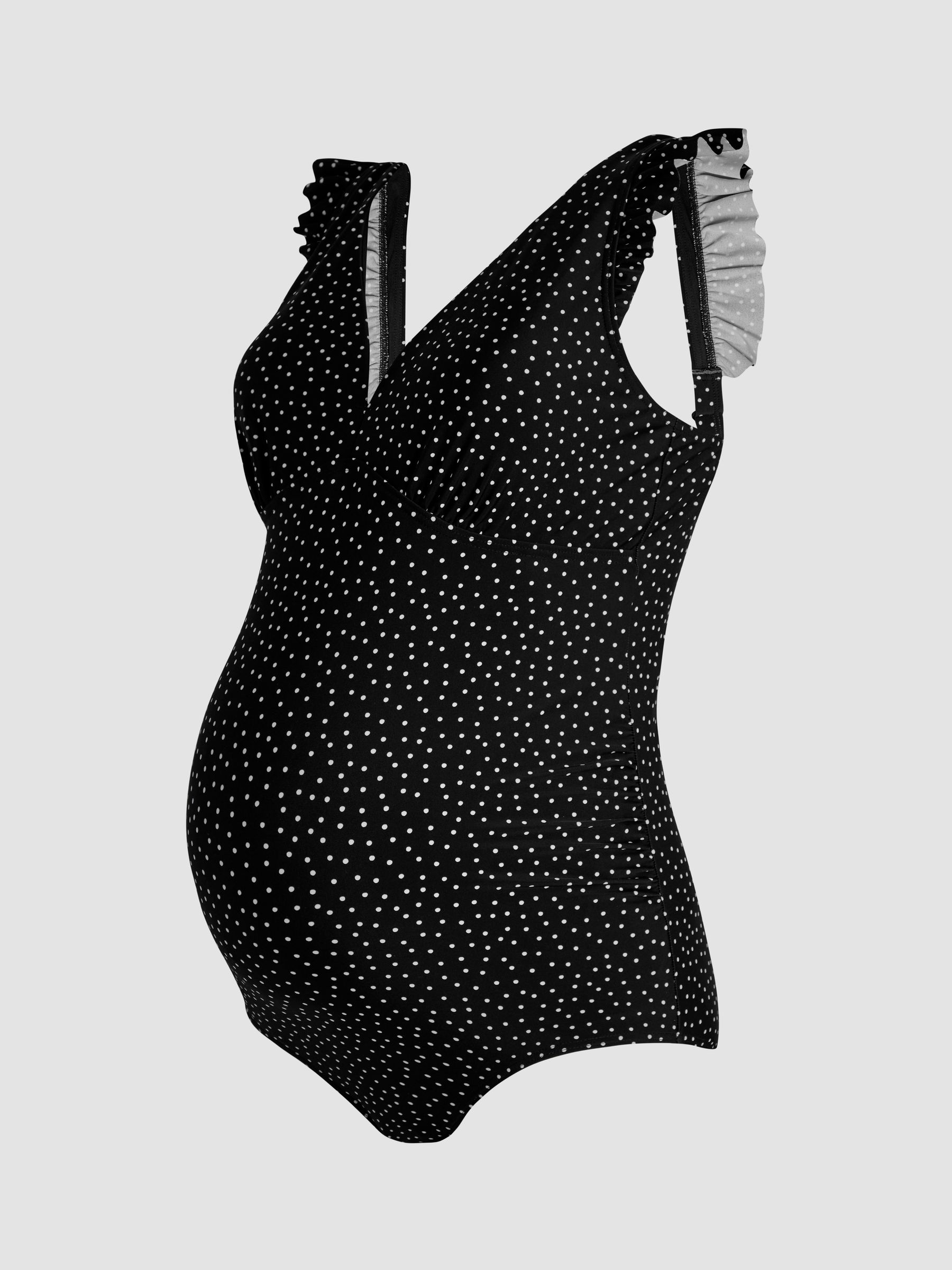Black Maternity Spot Frill Sleeve V-Neck Swimsuit - Image 8 of 9
