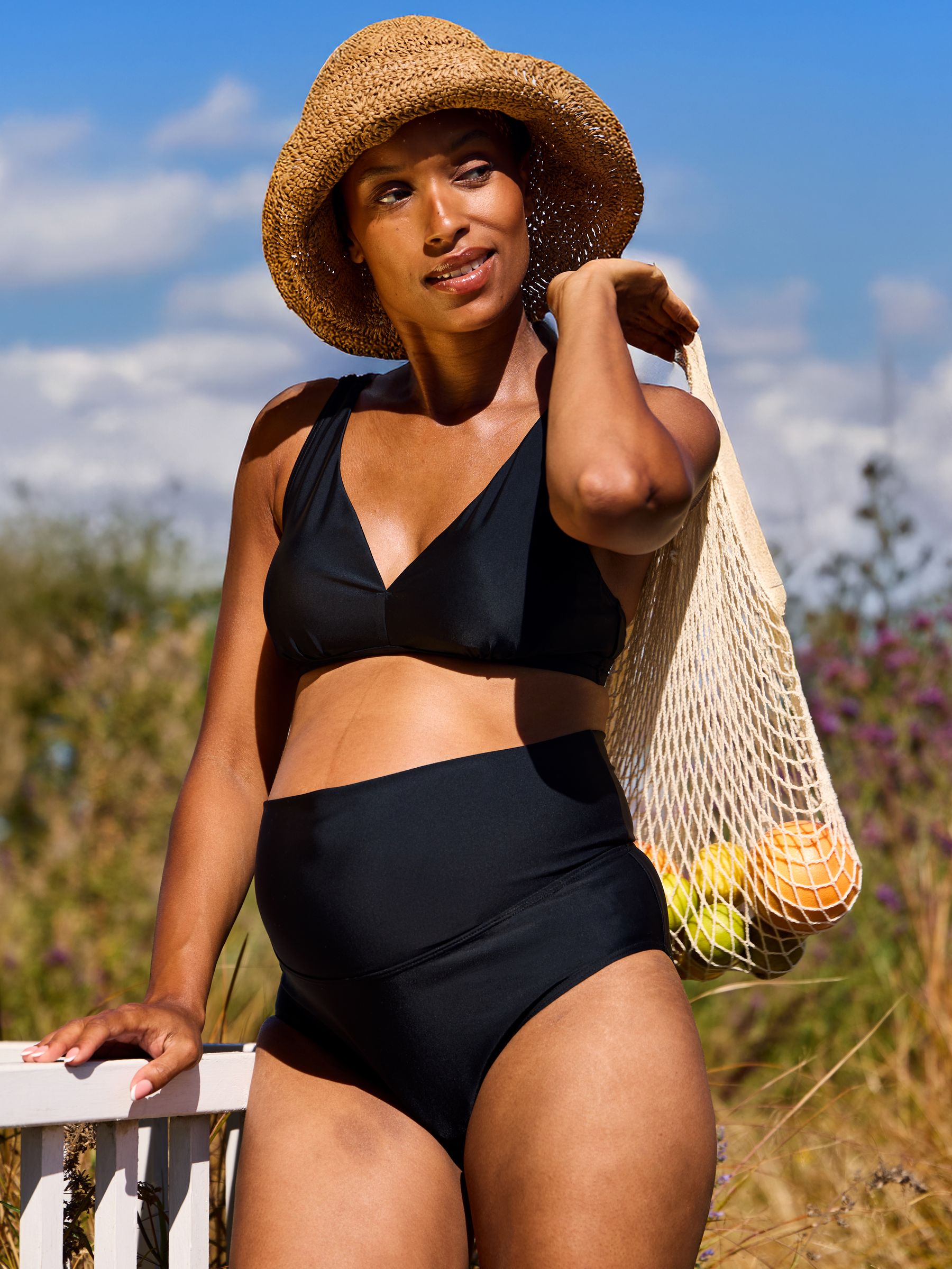 Black Sleeveless V Neck Maternity Bikini 2-Piece Set | JoJo Maman