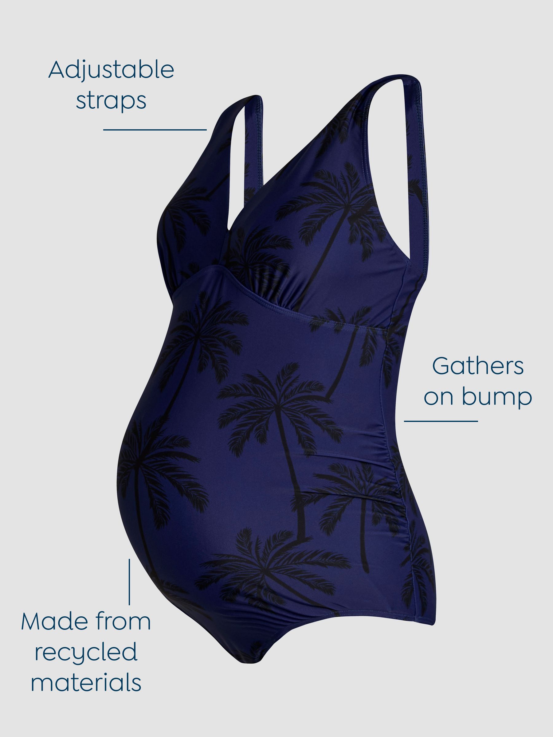 Navy Maternity Palm Tree V-Neck Swimsuit - Image 3 of 8