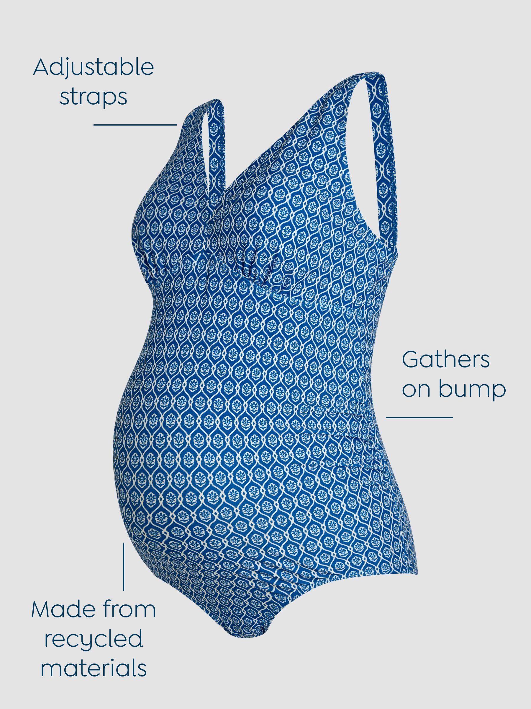 Blue Maternity Floral Print V-Neck Swimsuit - Image 3 of 8