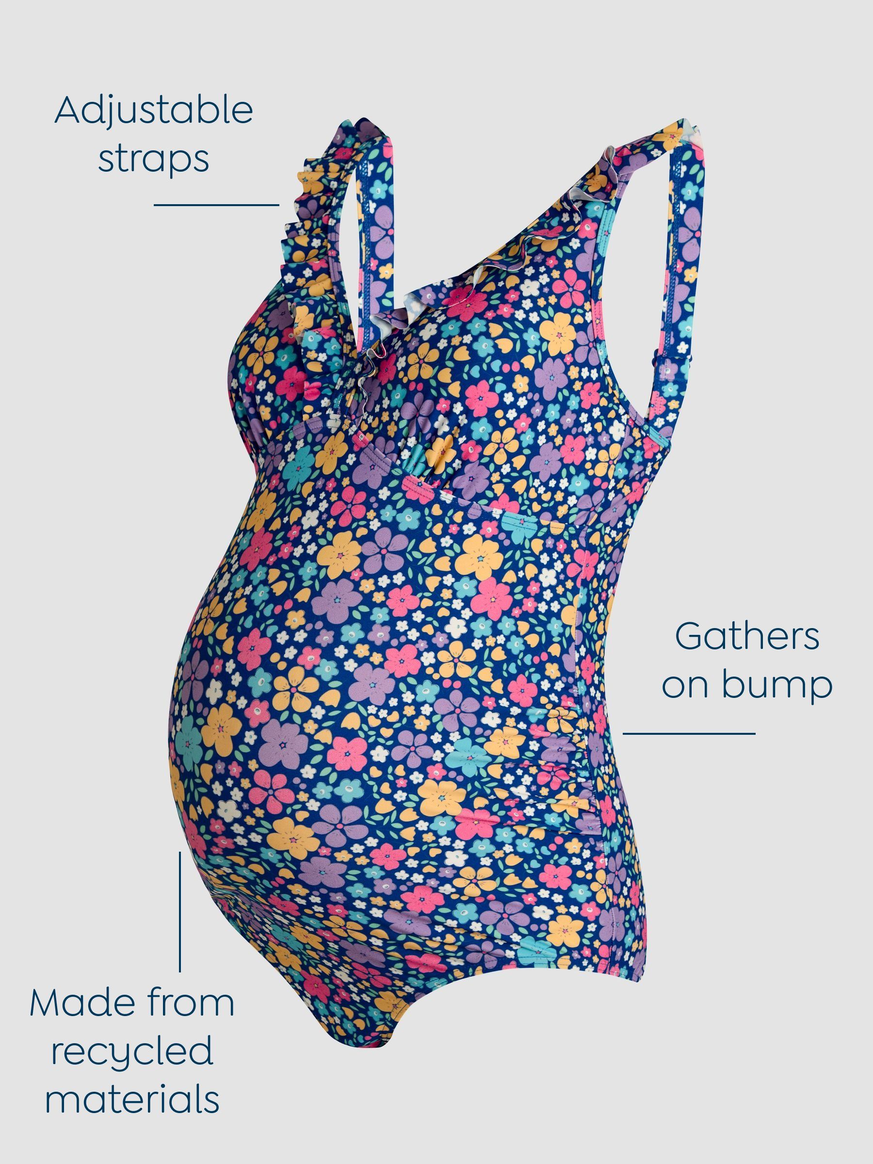 Navy Maternity Floral Print Frill Swimsuit - Image 3 of 8