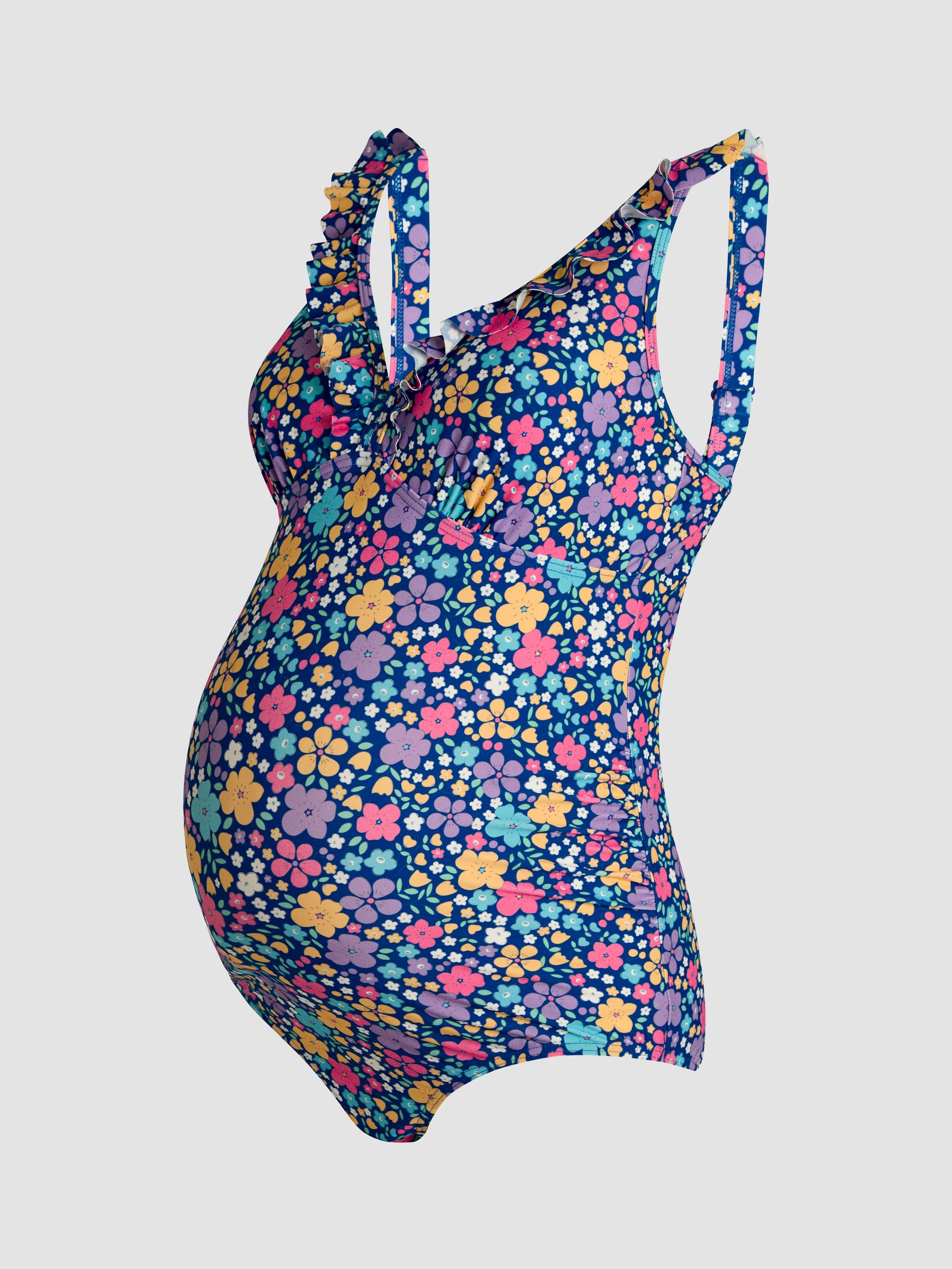 Navy Maternity Floral Print Frill Swimsuit - Image 7 of 8