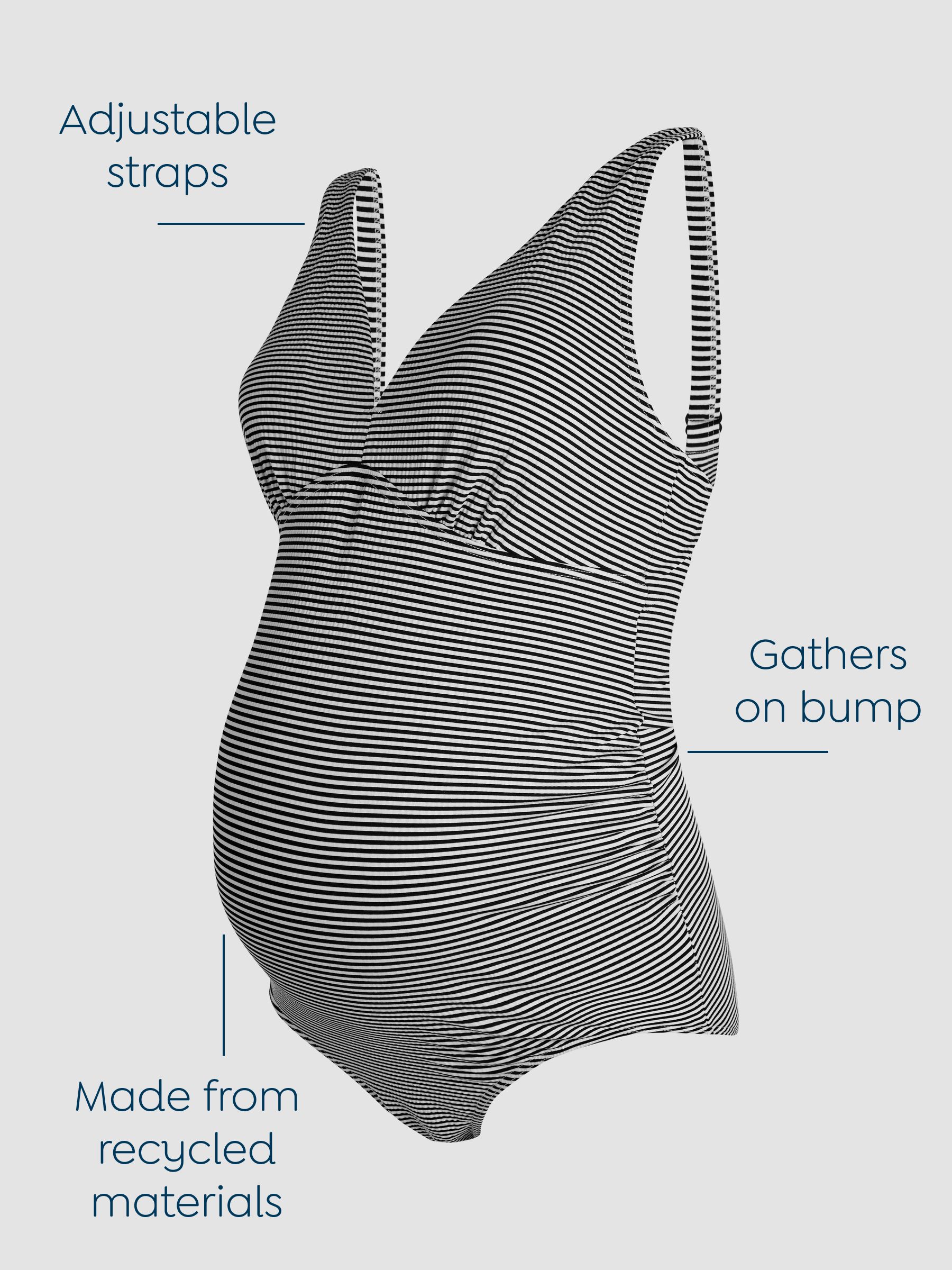 Black Maternity Stripe Textured V-Neck Swimsuit - Image 3 of 8