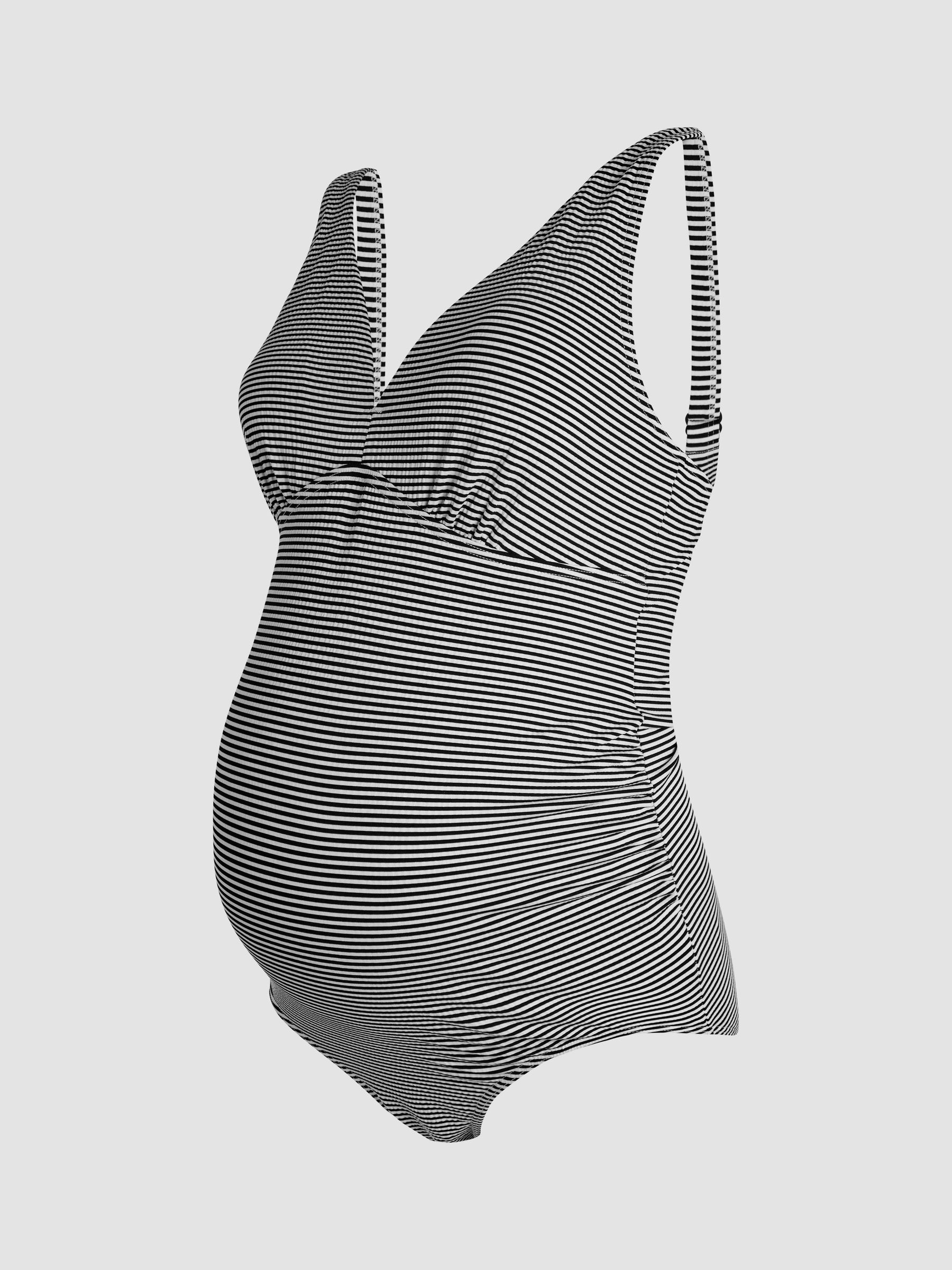 Black Maternity Stripe Textured V-Neck Swimsuit - Image 7 of 8