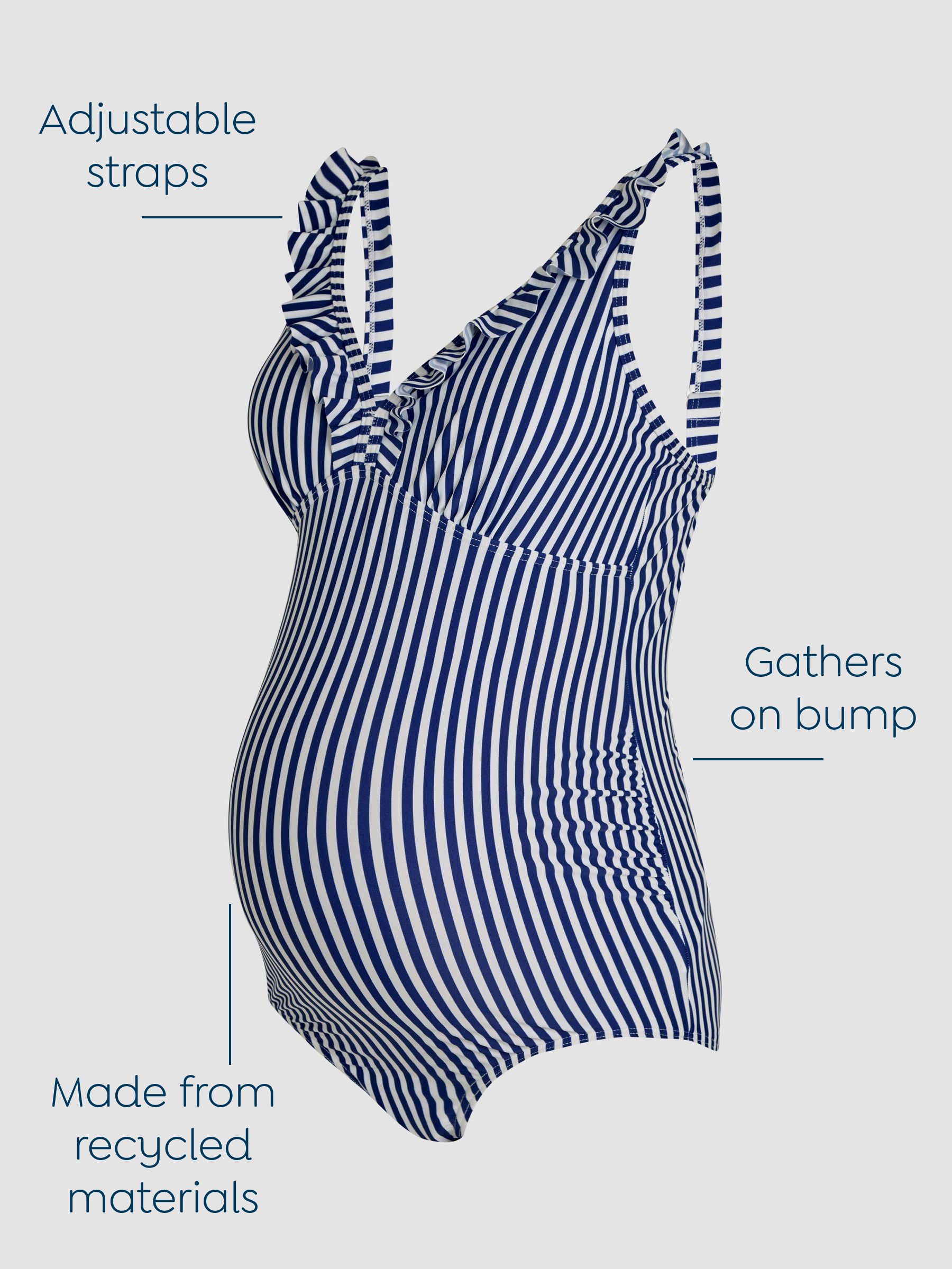 Navy Maternity Stripe Frill Swimsuit - Image 3 of 6