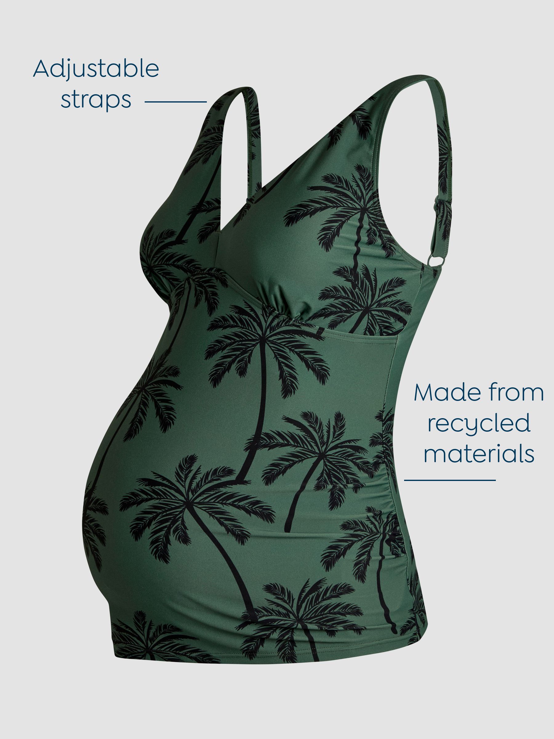 Khaki Maternity Palm Print Tankini Set - Image 3 of 11