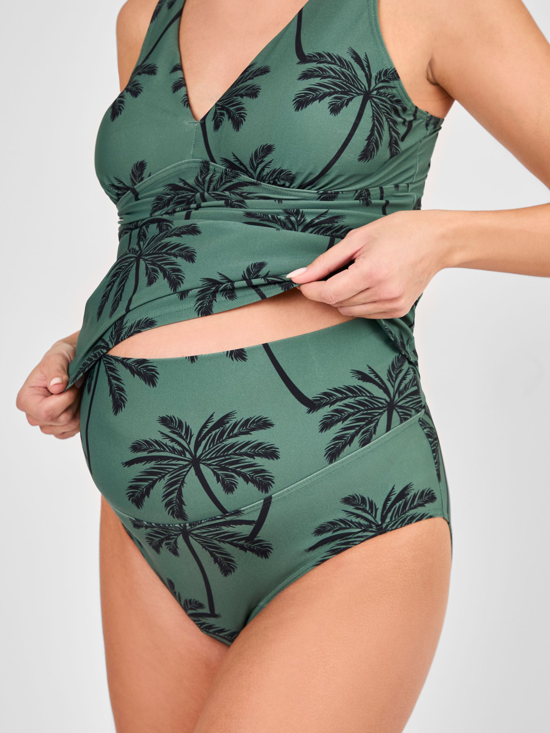 Khaki Maternity Palm Print Tankini Set - Image 8 of 11