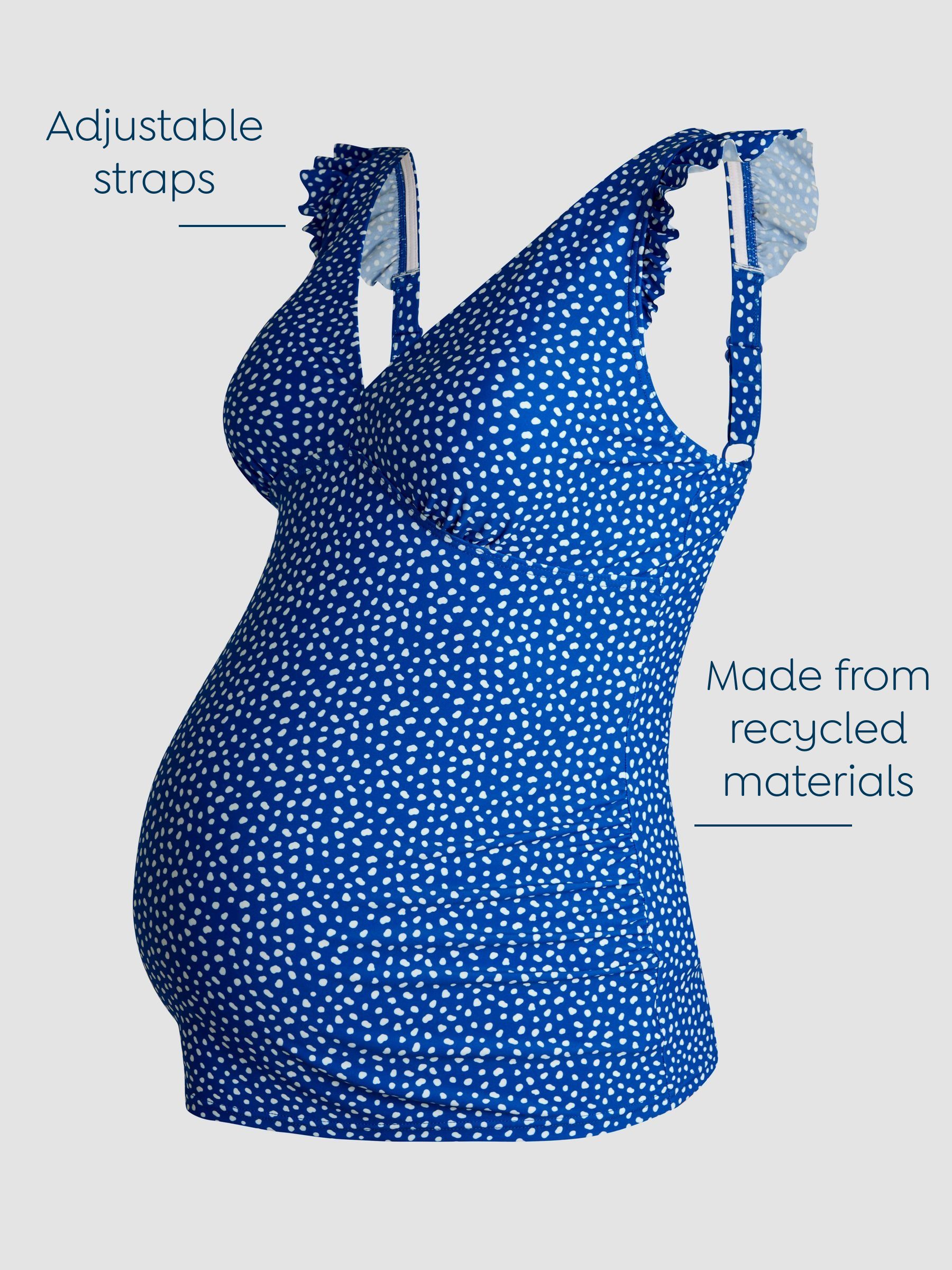 Blue Maternity Spot Frill Shoulder Tankini Set - Image 3 of 7
