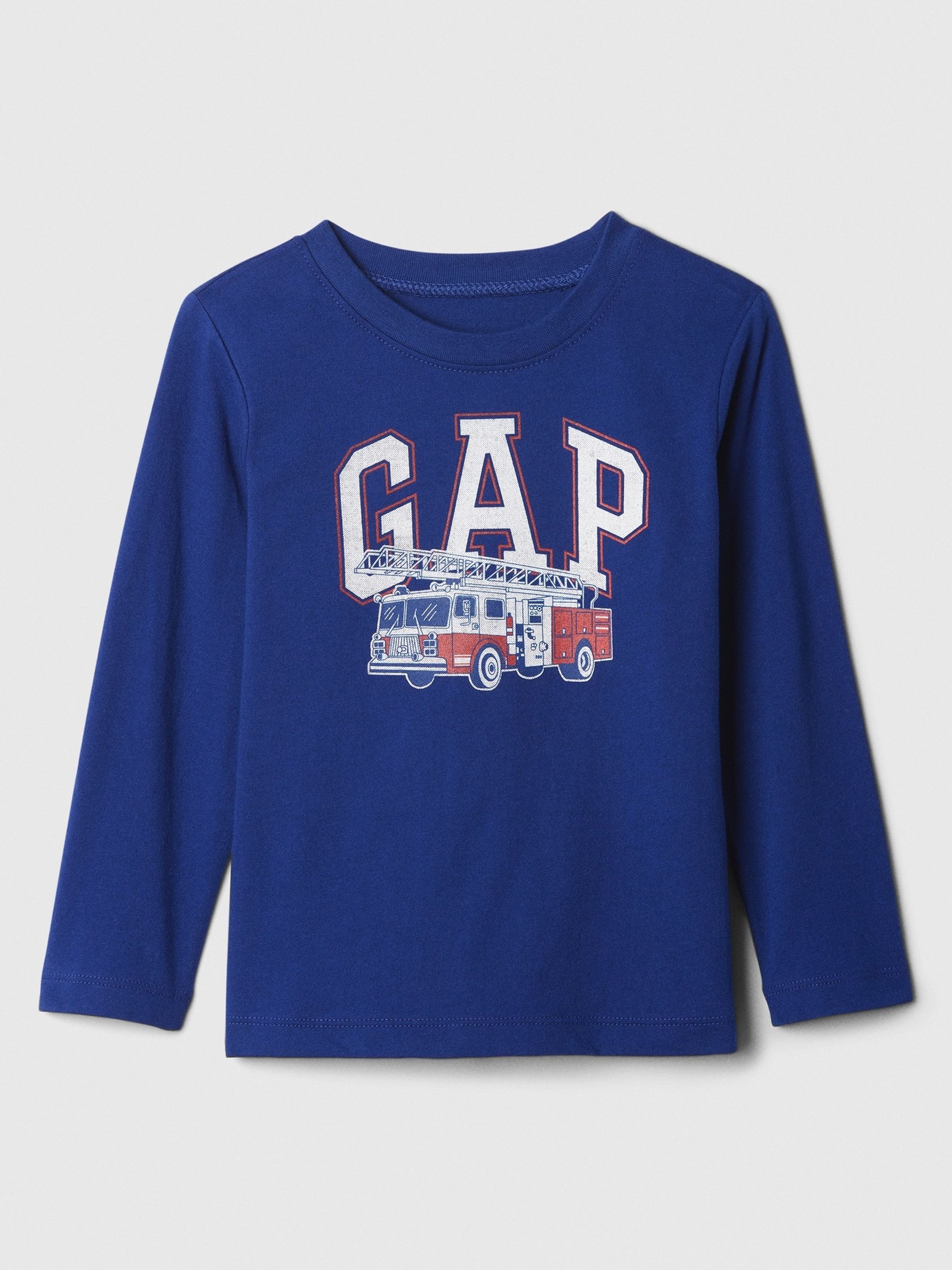 Blue Fire Truck Graphic Long Sleeve Crew Neck T-Shirt (6mths-5yrs) - Image 1 of 3