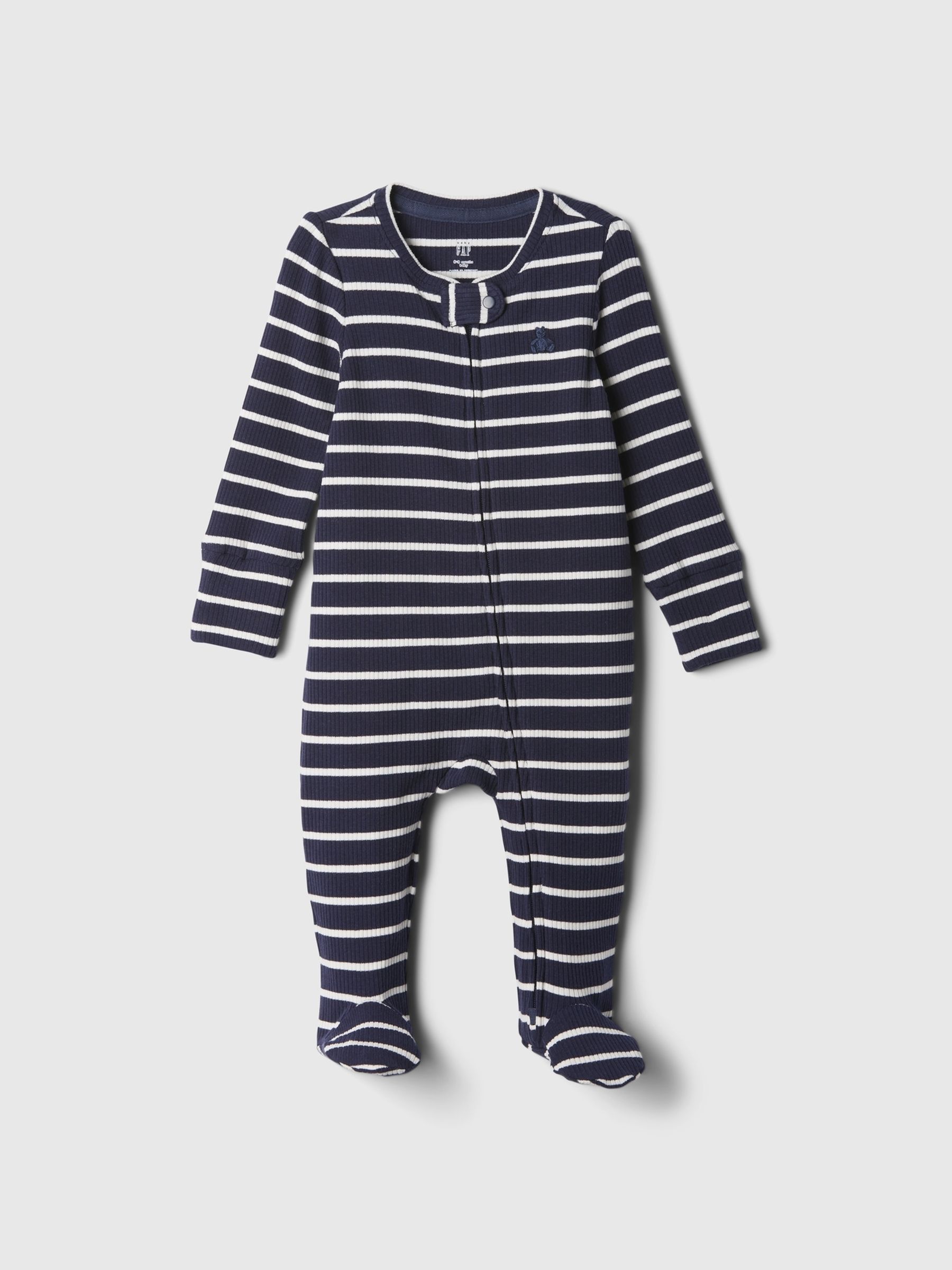 Blue/White Stripe Ribbed Footed Sleepsuit (Newborn-9mths) - Image 1 of 2