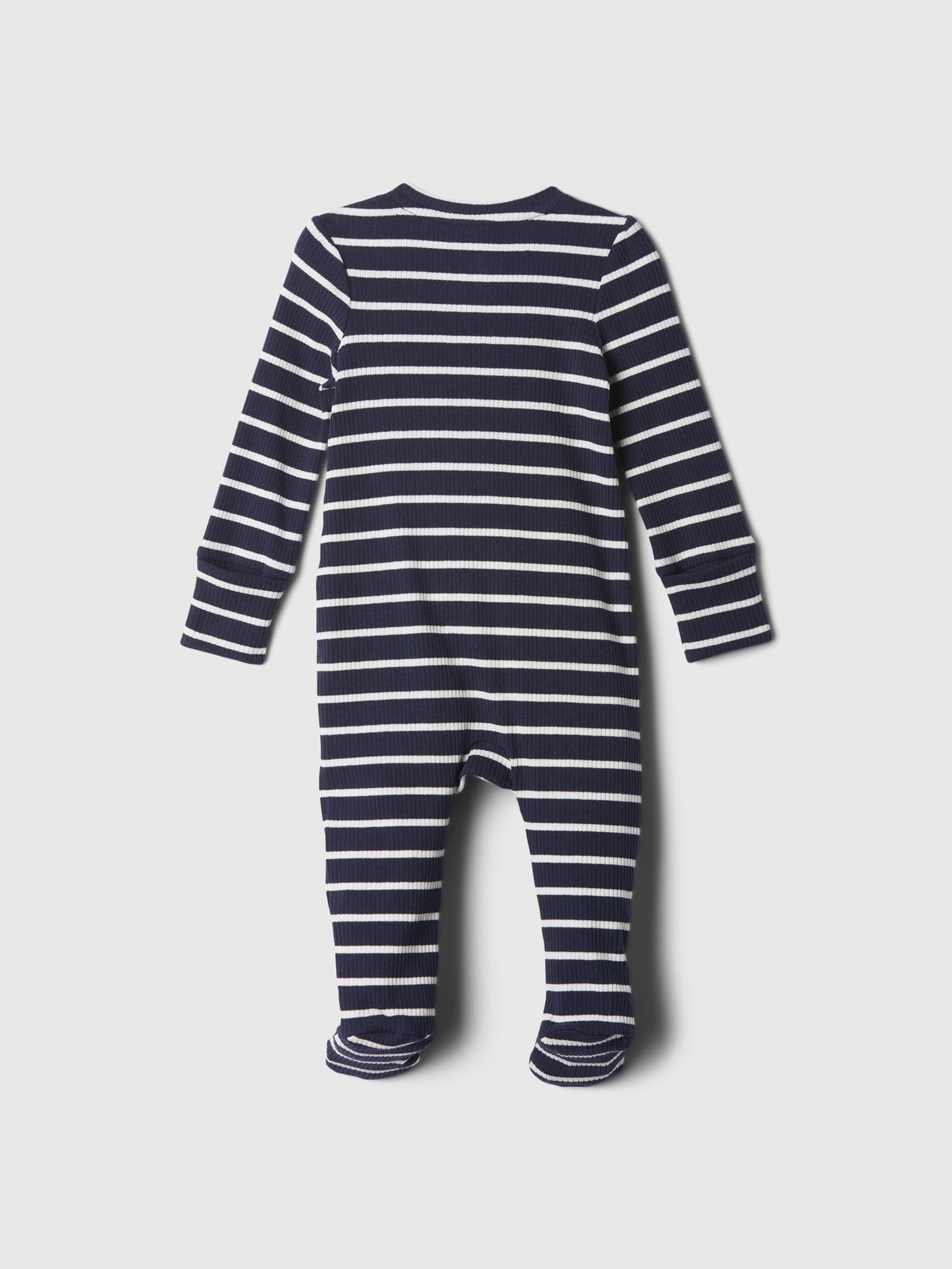 Blue/White Stripe Ribbed Footed Sleepsuit (Newborn-9mths) - Image 2 of 2