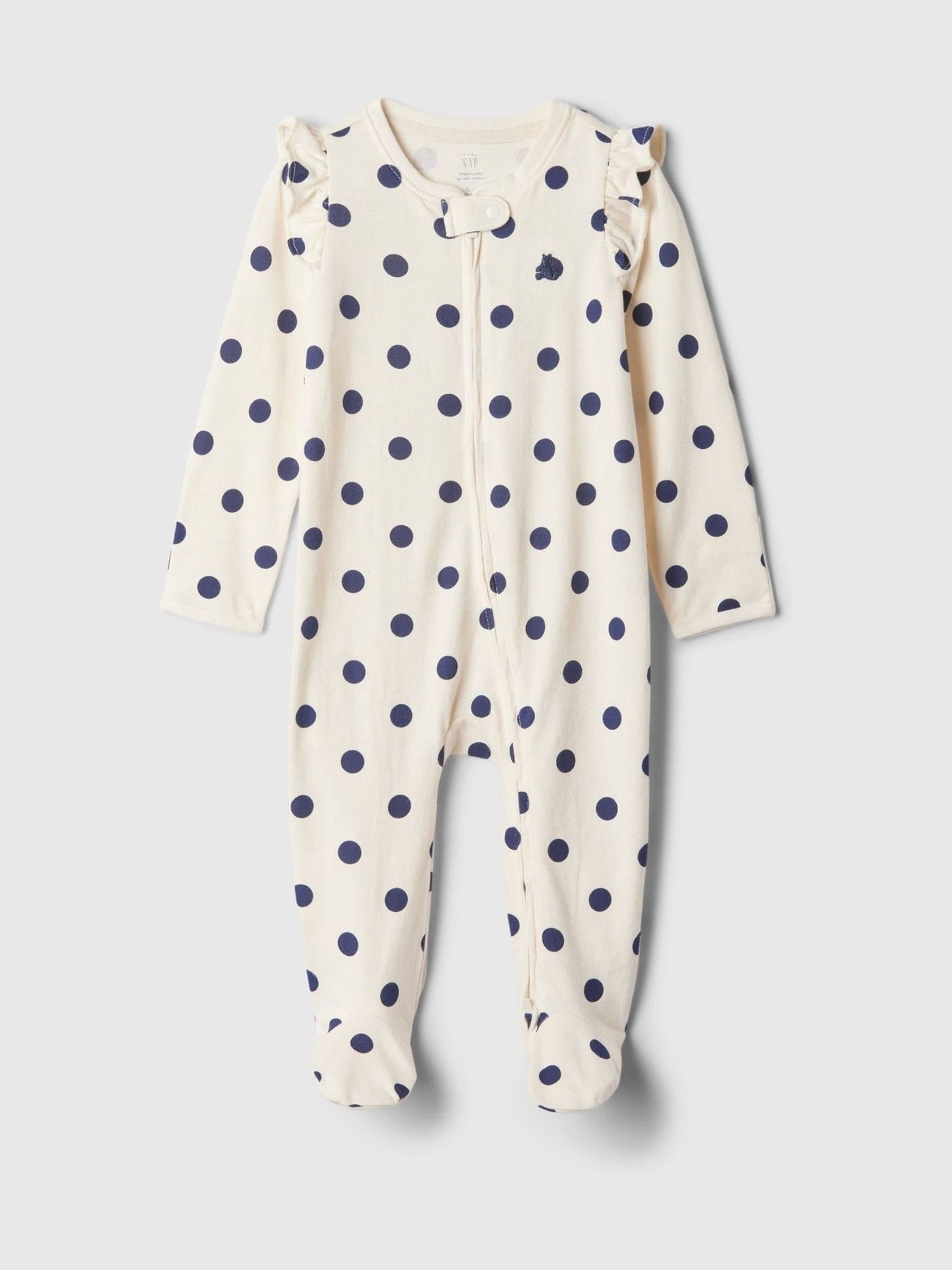 Cream Spot 100% Cotton Two Way Zip Footed Baby Sleepsuit (Newborn-9mths) - Image 1 of 2