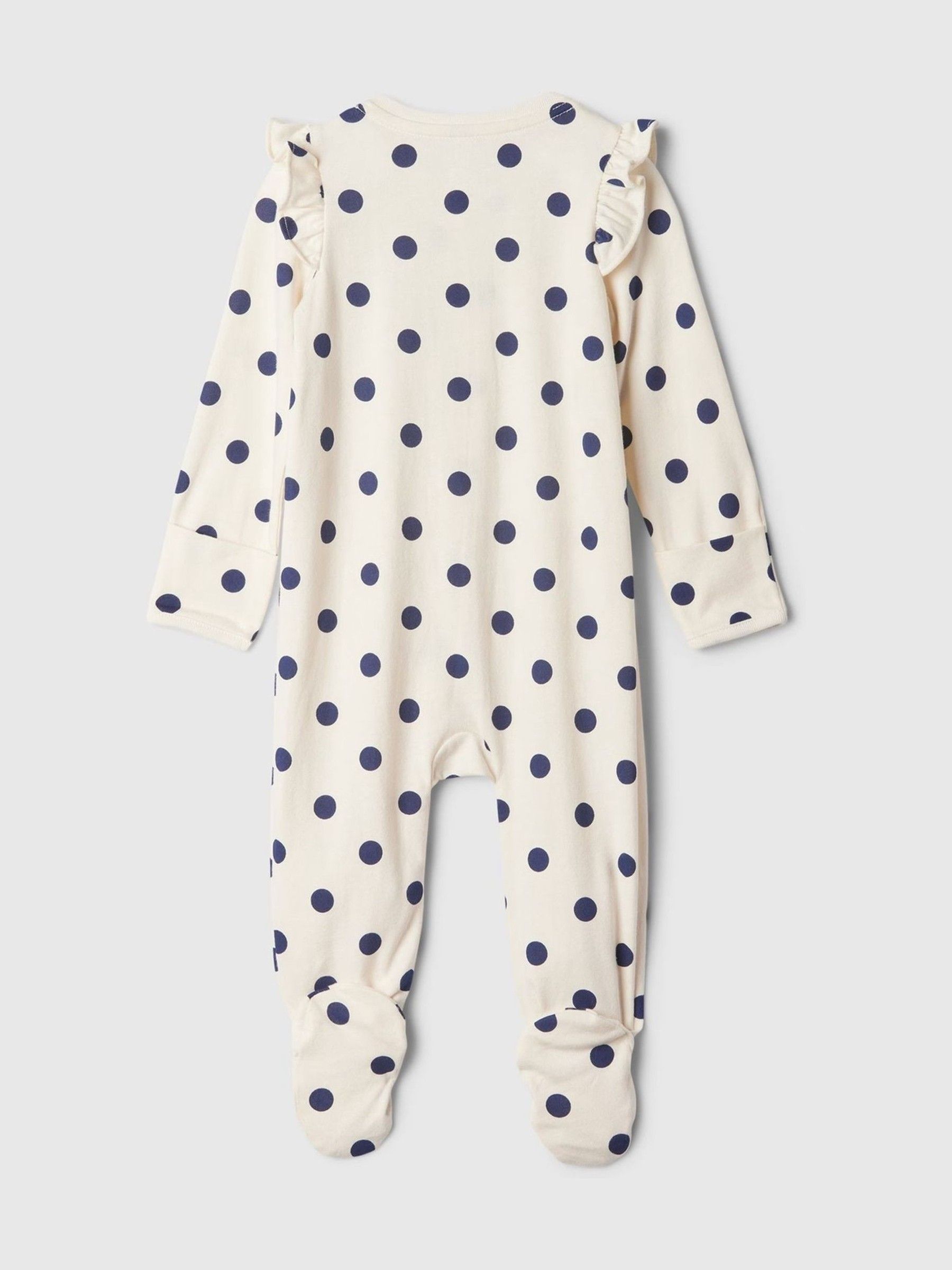 Cream Spot 100% Cotton Two Way Zip Footed Baby Sleepsuit (Newborn-9mths) - Image 2 of 2