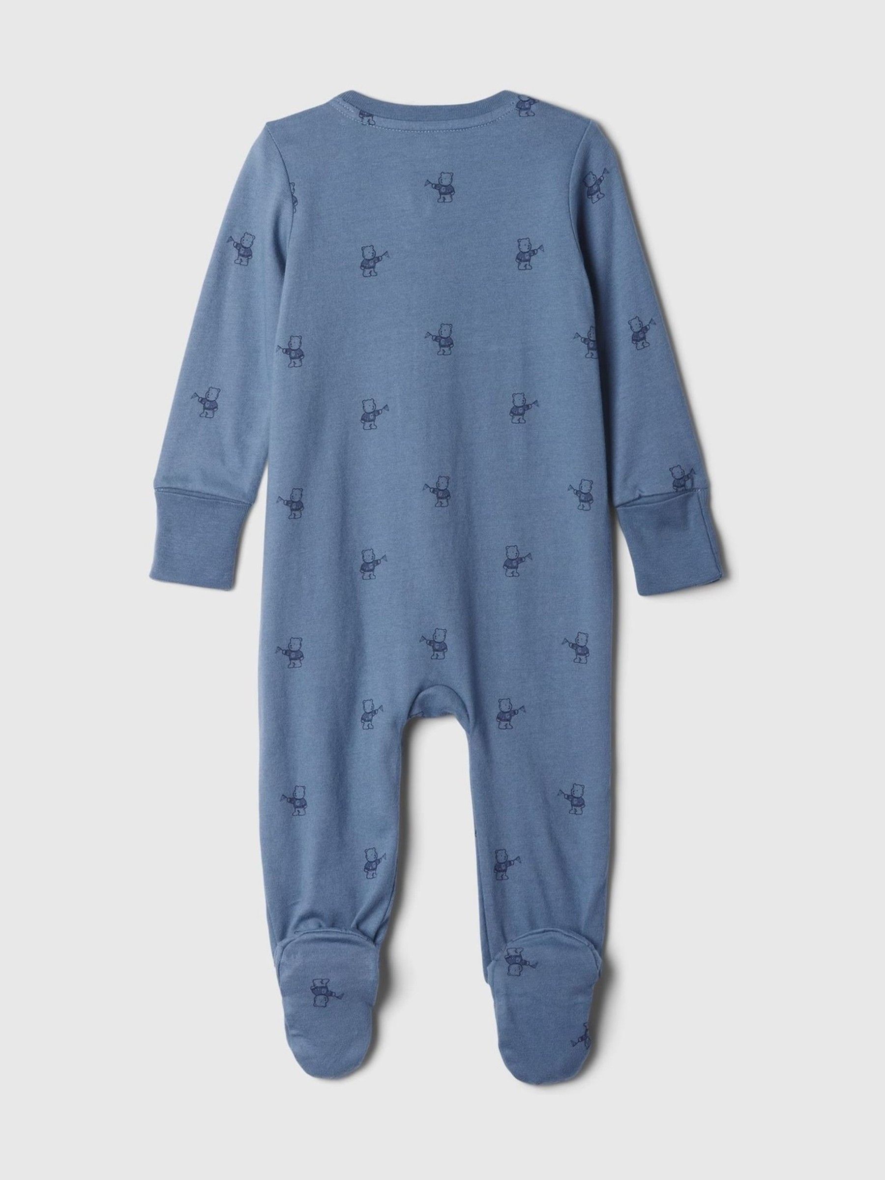 Blue 100% Cotton Two Way Zip Footed Baby Sleepsuit (Newborn-9mths) - Image 2 of 2