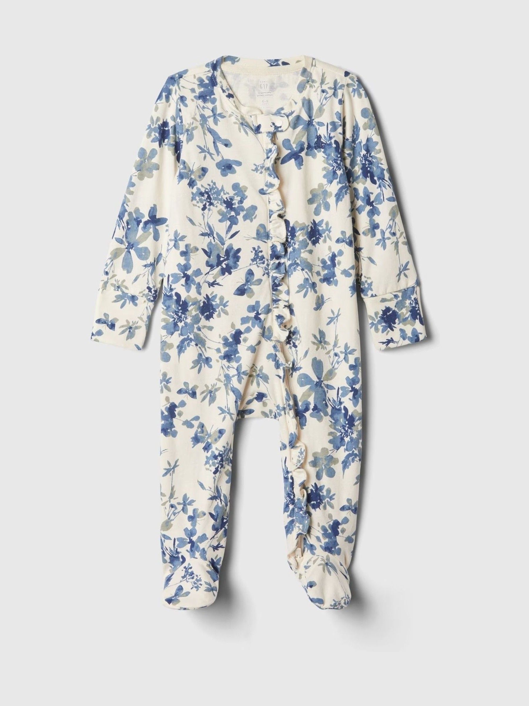 White Floral 100% Cotton Two Way Zip Footed Baby Sleepsuit (Newborn-9mths) - Image 1 of 3