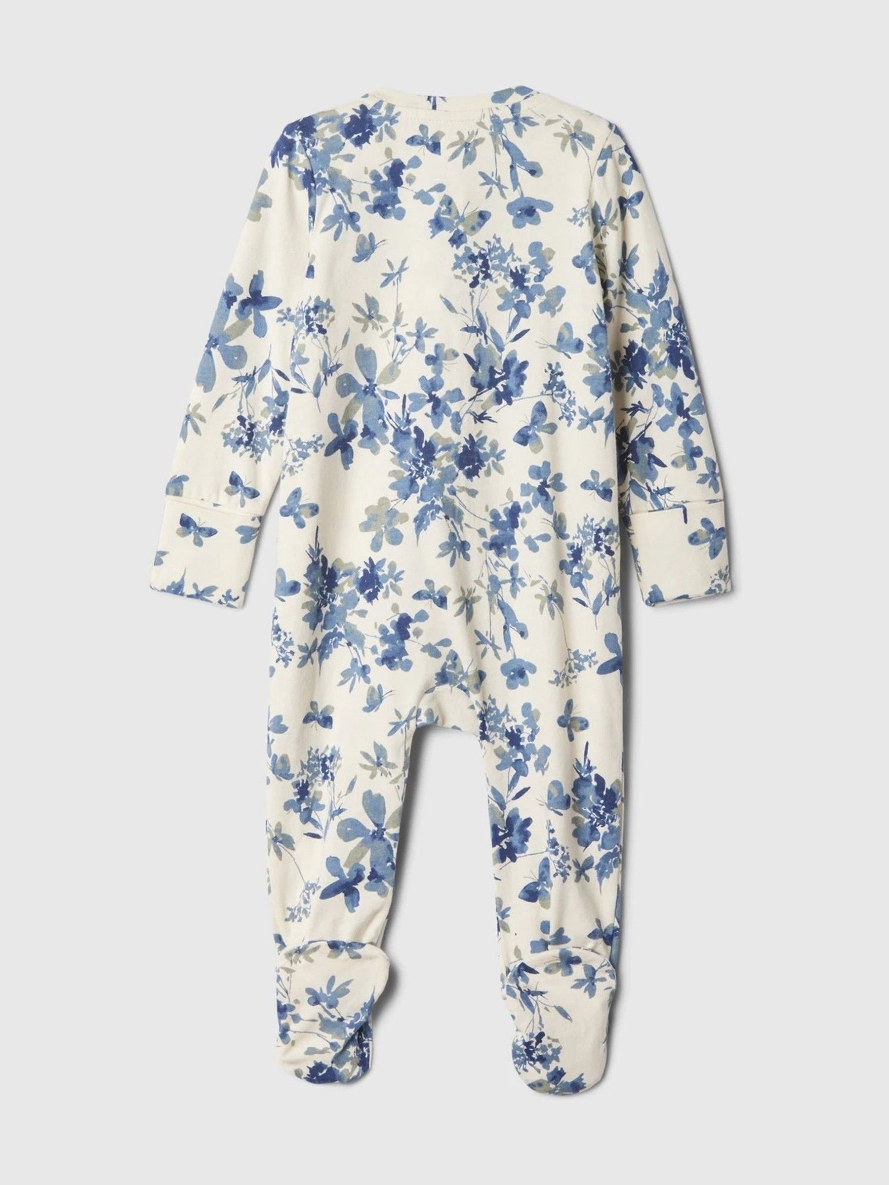 White Floral 100% Cotton Two Way Zip Footed Baby Sleepsuit (Newborn-9mths) - Image 2 of 3