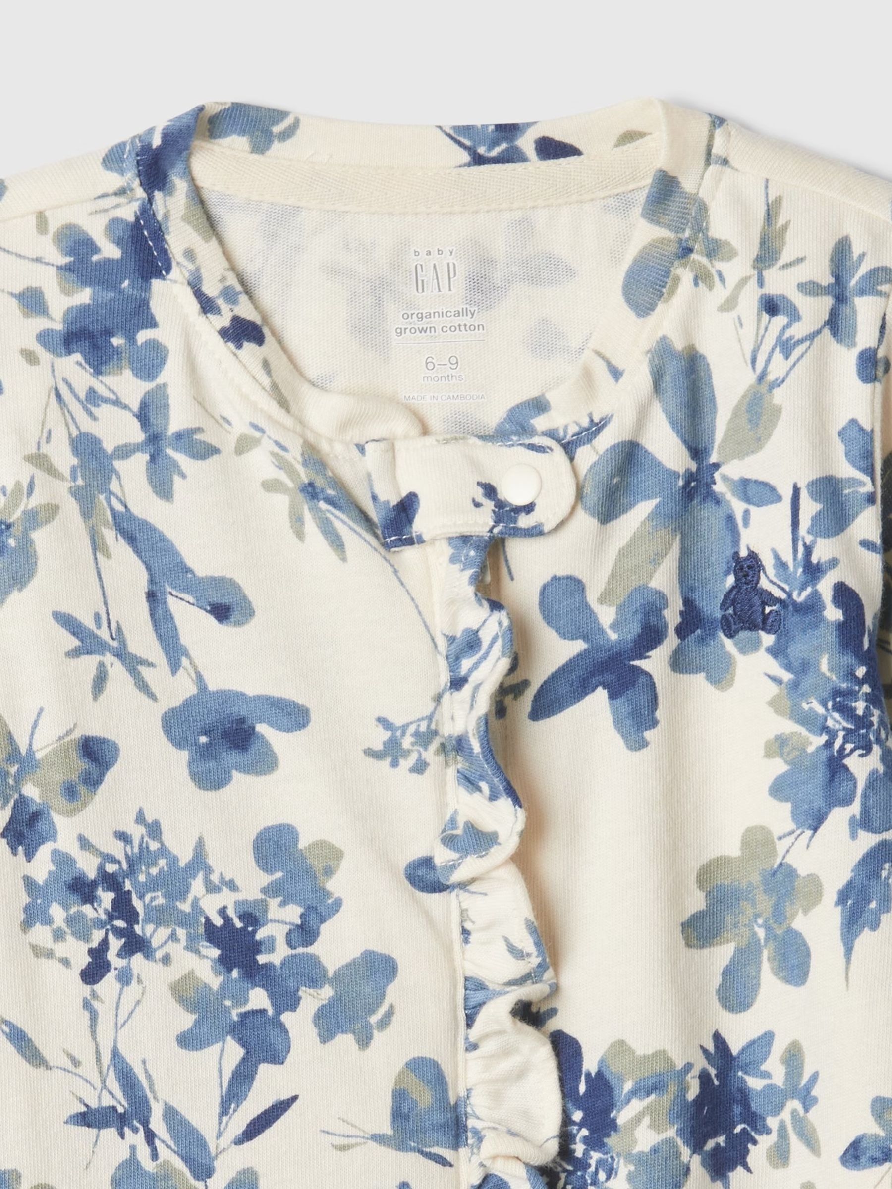 White Floral 100% Cotton Two Way Zip Footed Baby Sleepsuit (Newborn-9mths) - Image 3 of 3