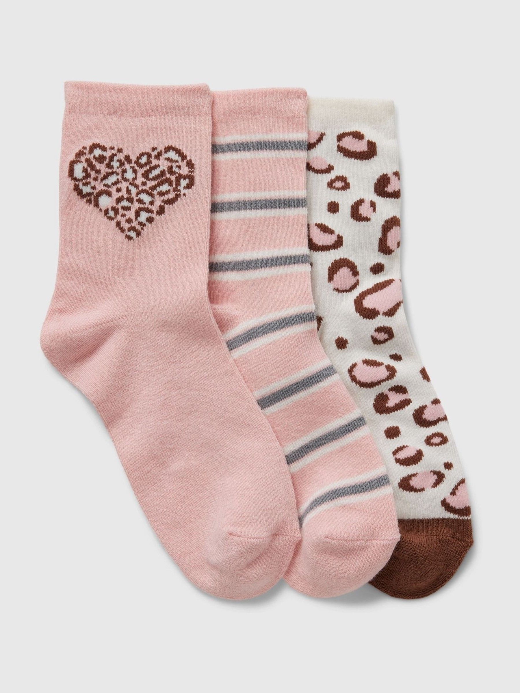 Pink Kids 3 Pack Leopard Crew Socks - Image 1 of 1