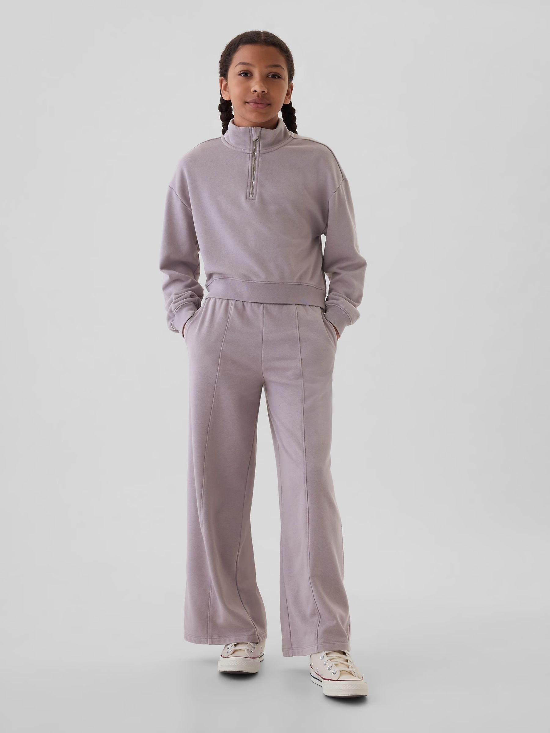 Purple Vintage Soft Half Zip Cropped Pullover (4-13yrs) - Image 3 of 5