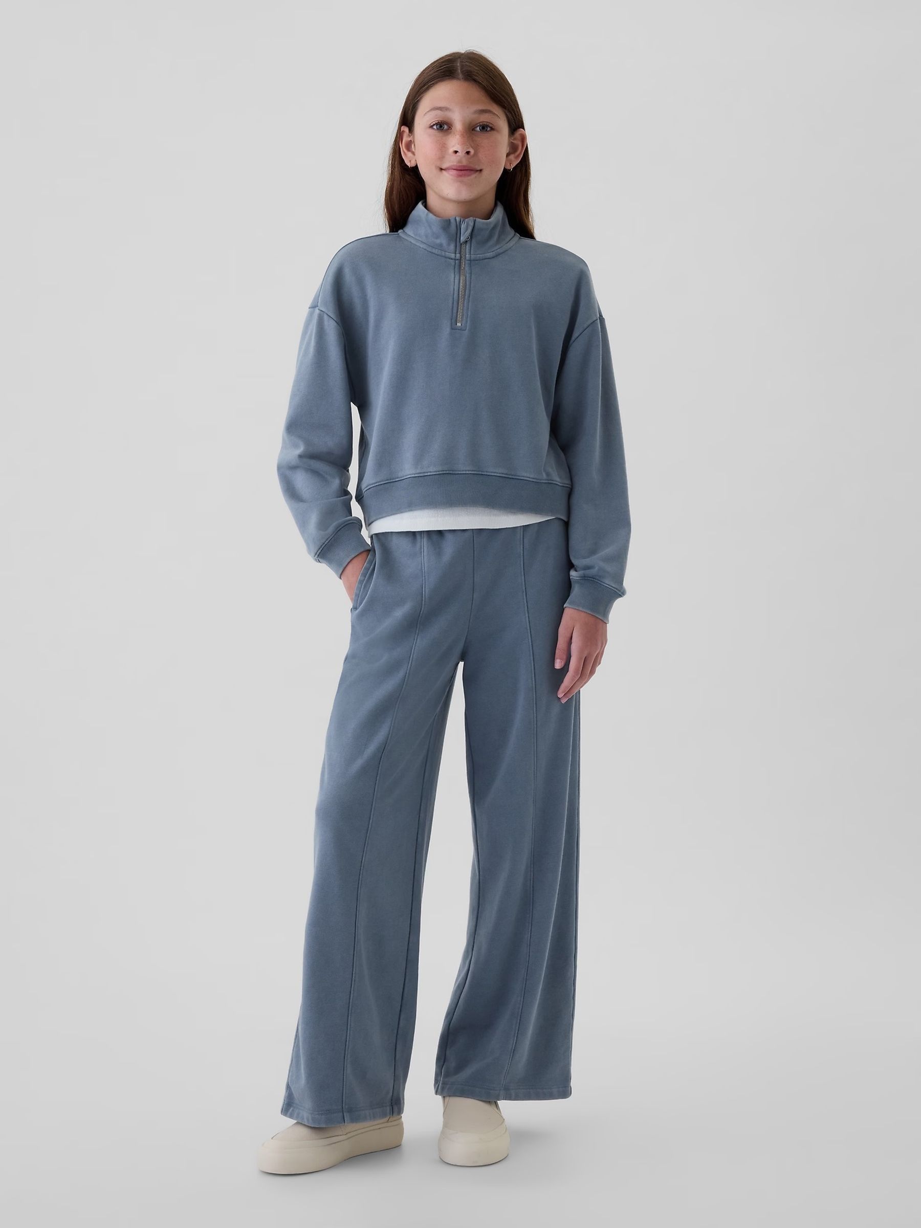 Blue Vintage Soft Half Zip Cropped Pullover (4-13yrs) - Image 3 of 5