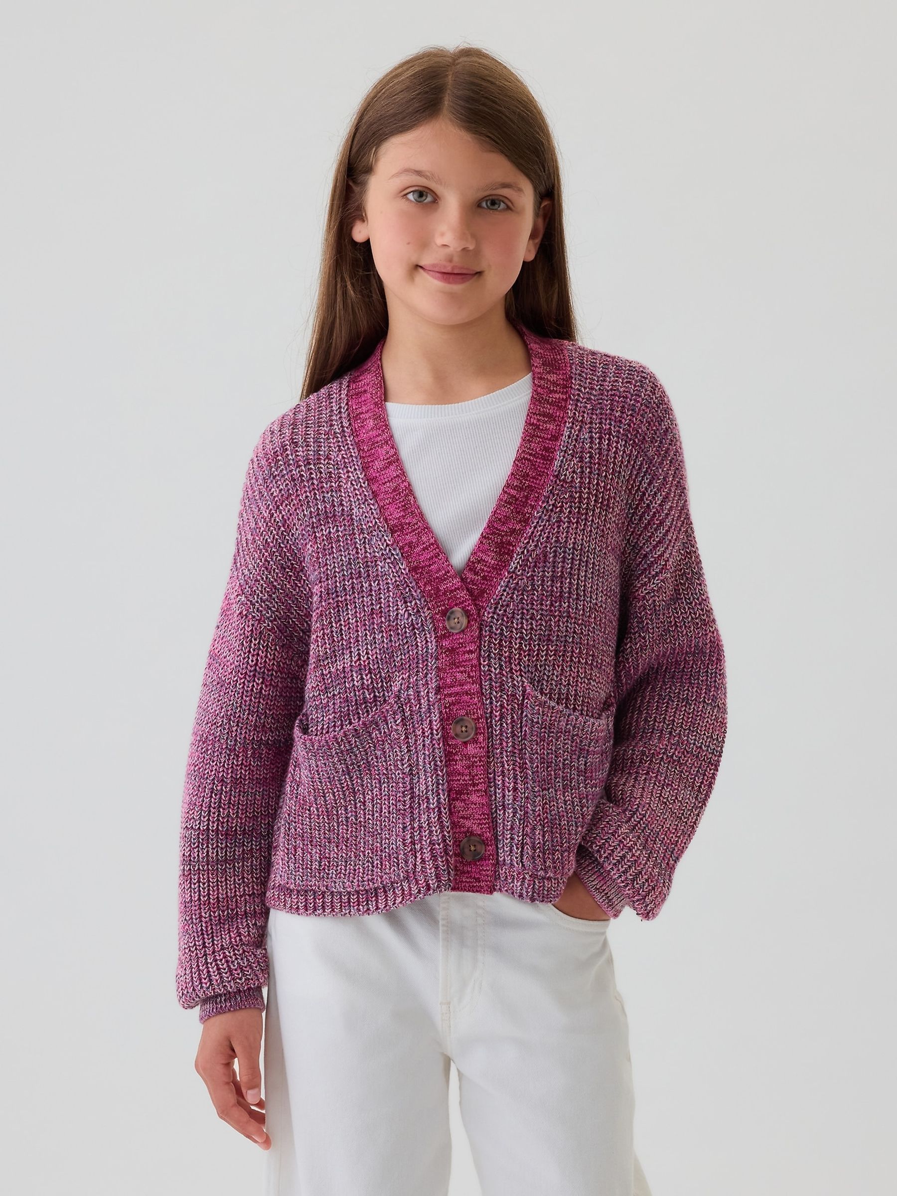 Pink Shaker-Stitch Cropped Cardigan (4-13yrs) - Image 1 of 5