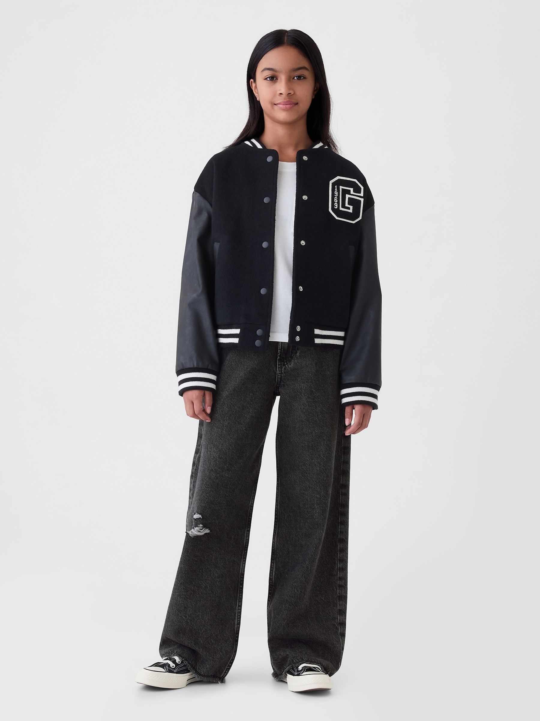 Black High Waisted Wide Leg Distressed Jeans (5-13yrs) - Image 1 of 6