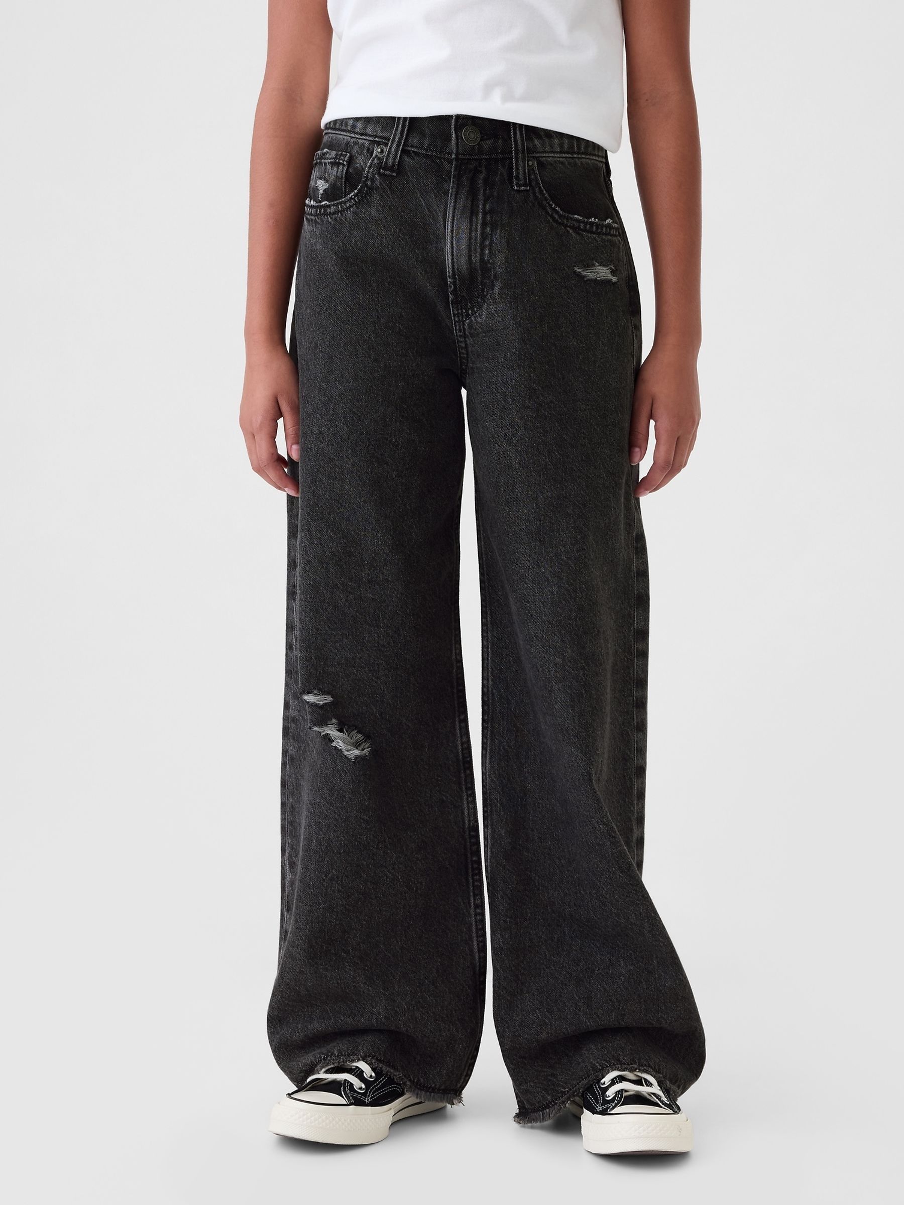 Black High Waisted Wide Leg Distressed Jeans (5-13yrs) - Image 2 of 6