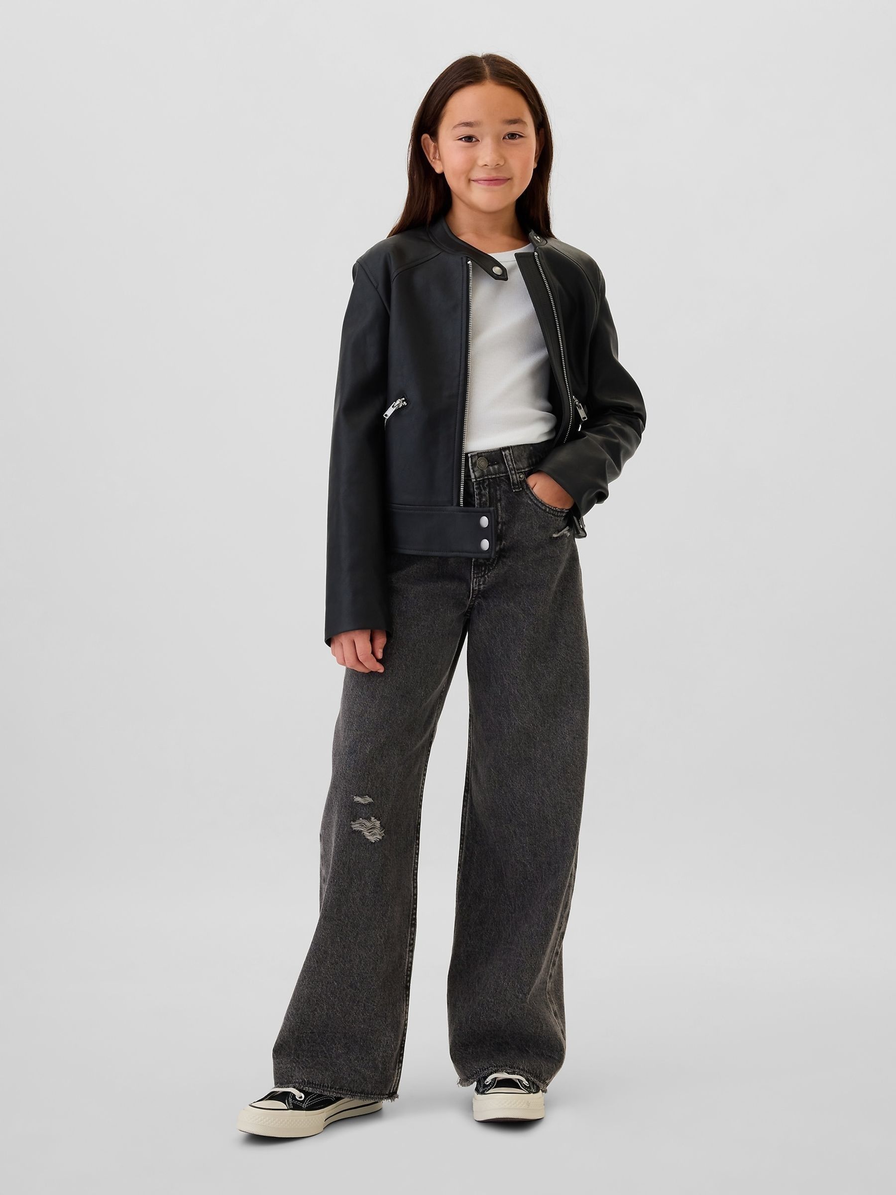Black Low Waisted Wide Leg Jeans (5-13yrs) - Image 3 of 6