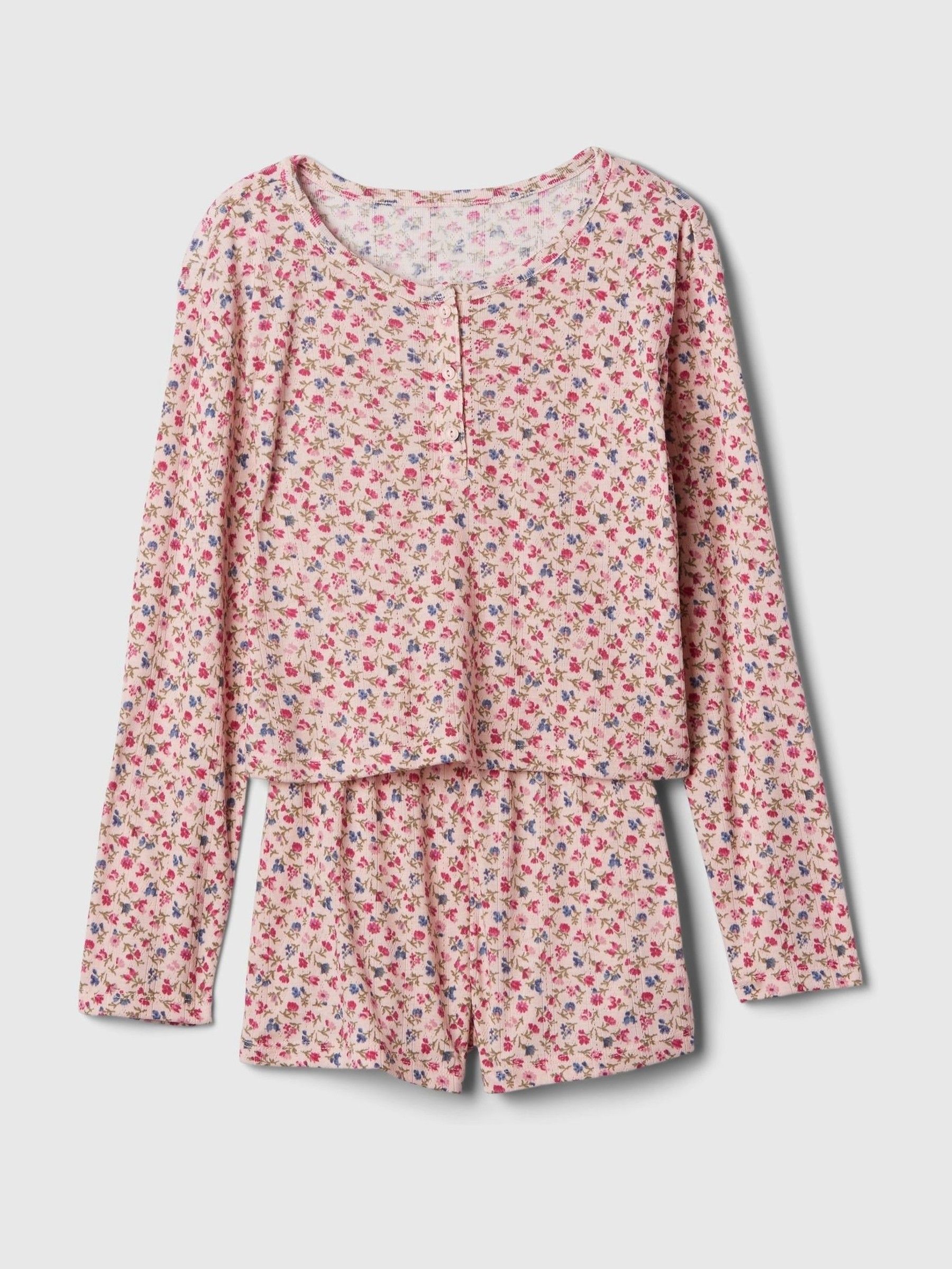 Pink Floral Henley Pyjama Shorts Set (4-13yrs) - Image 1 of 3
