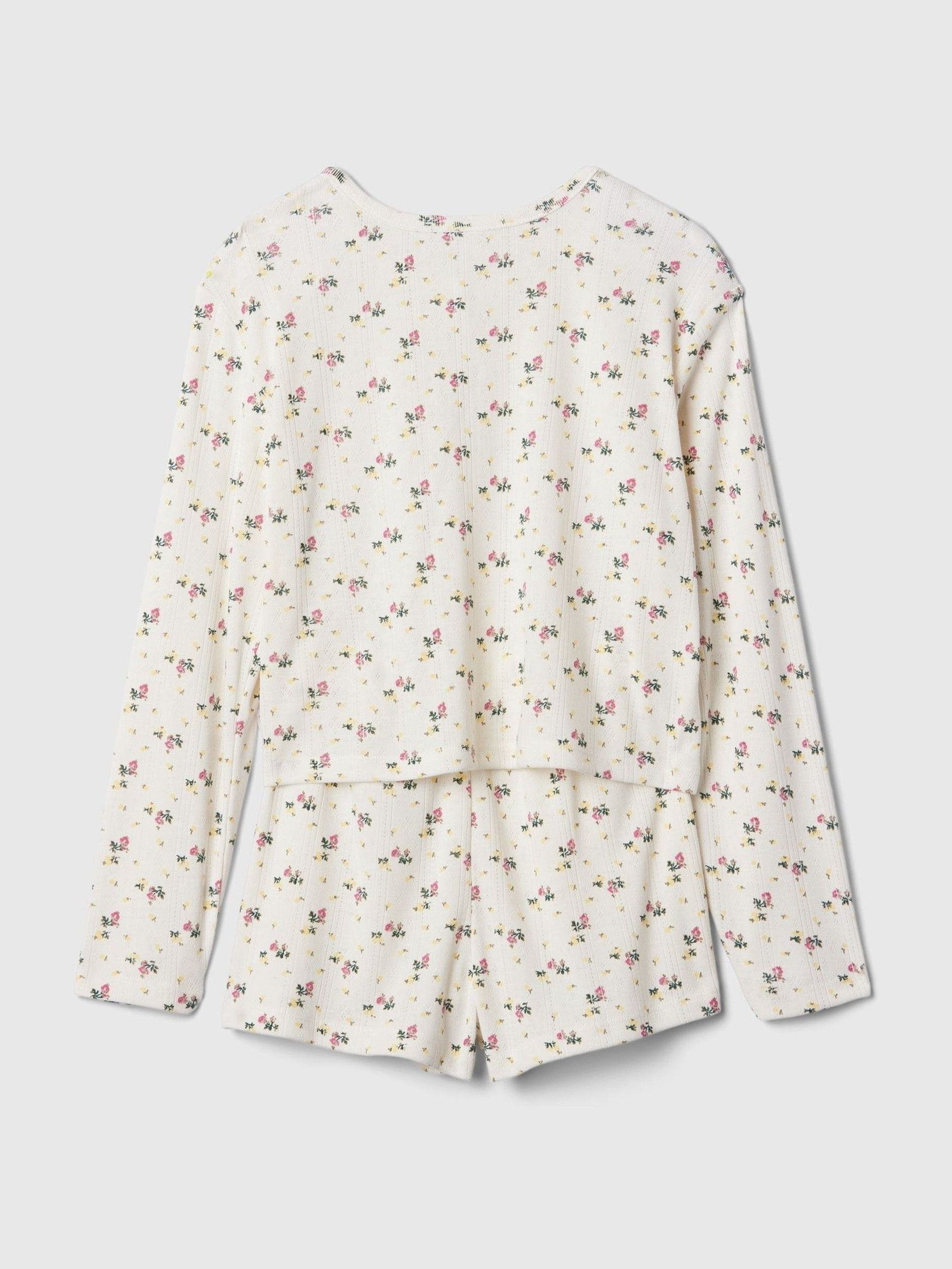 White Floral Henley Pyjama Shorts Set (4-13yrs) - Image 2 of 3