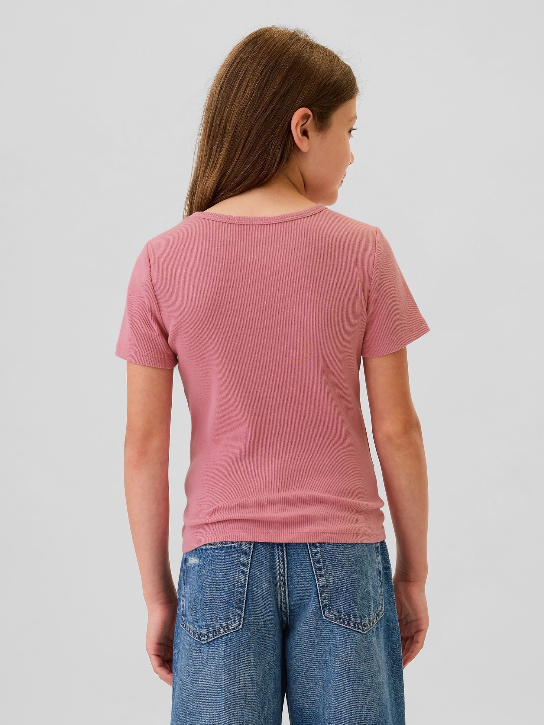 Pink Ribbed Short Sleeve Crew Neck T-Shirt (4-13yrs) - Image 2 of 4