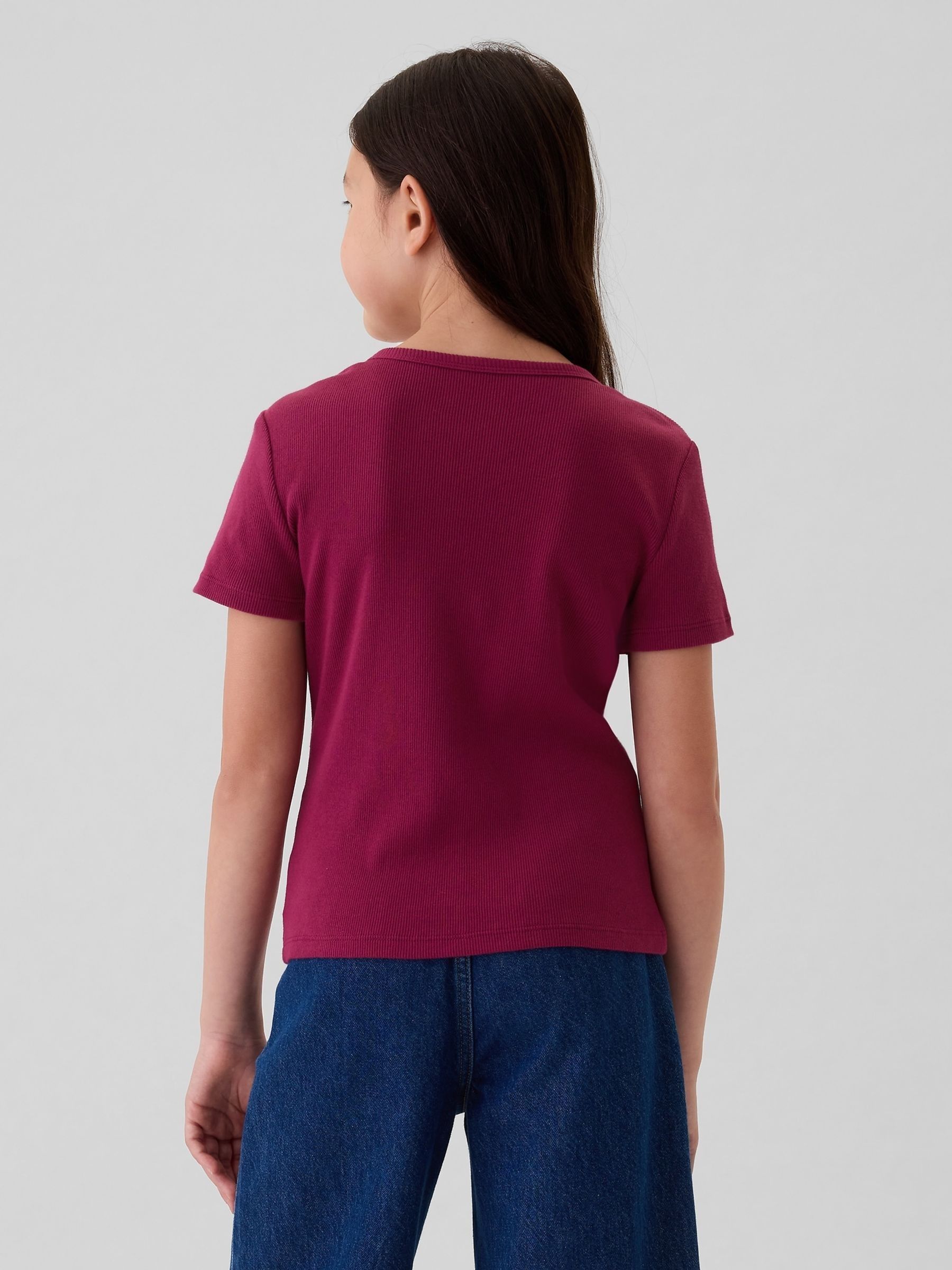 Burgundy Red Ribbed Short Sleeve Crew Neck T-Shirt (4-13yrs) - Image 2 of 4